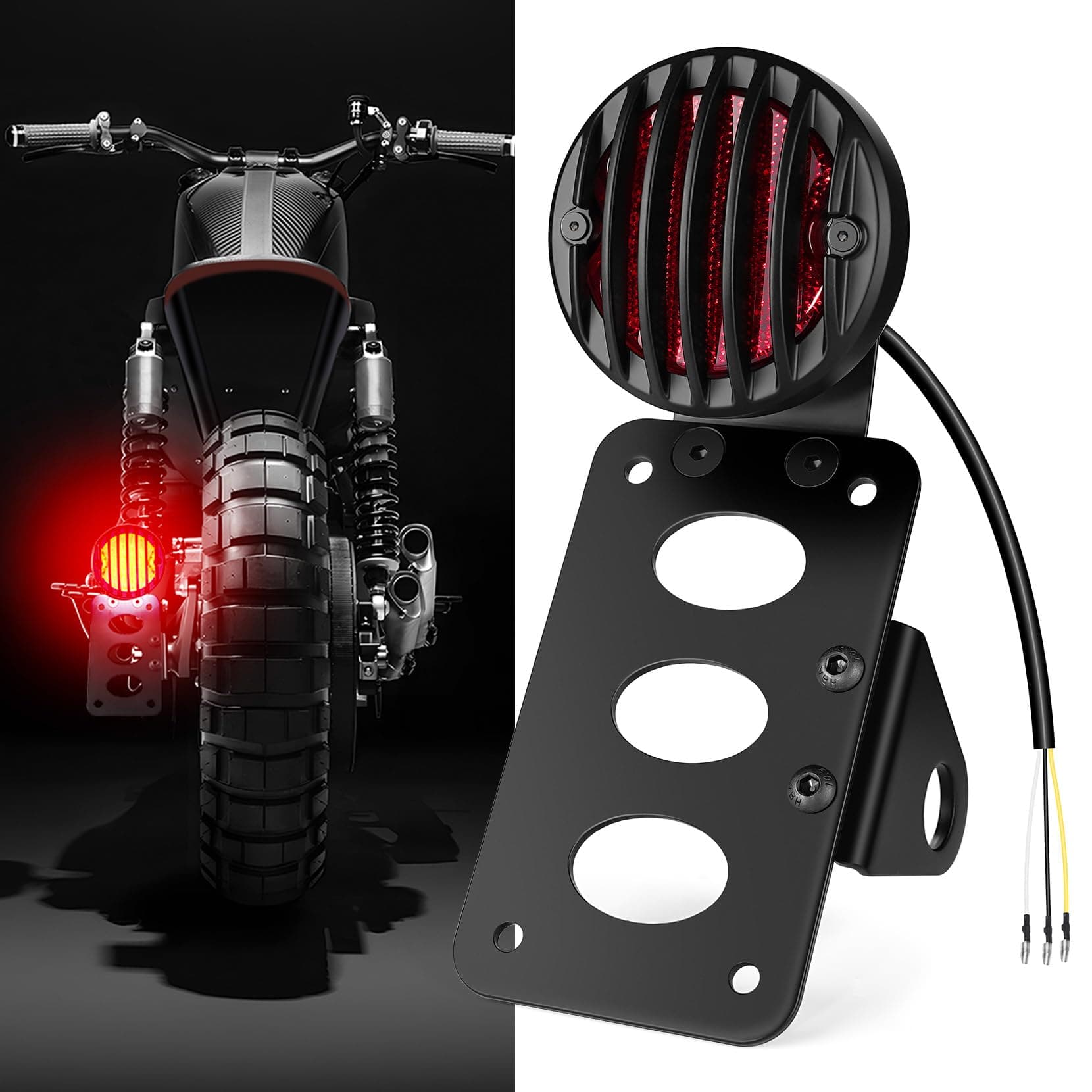 Amazicha Motorcycle Tail Light LED Brake Light Rear Light 1" Side Mount License Plate Bracket Holder Compatible for Harley Bobber Chopper Cruiser Custom Bike Honda Yamaha Suzuki Kawasaki