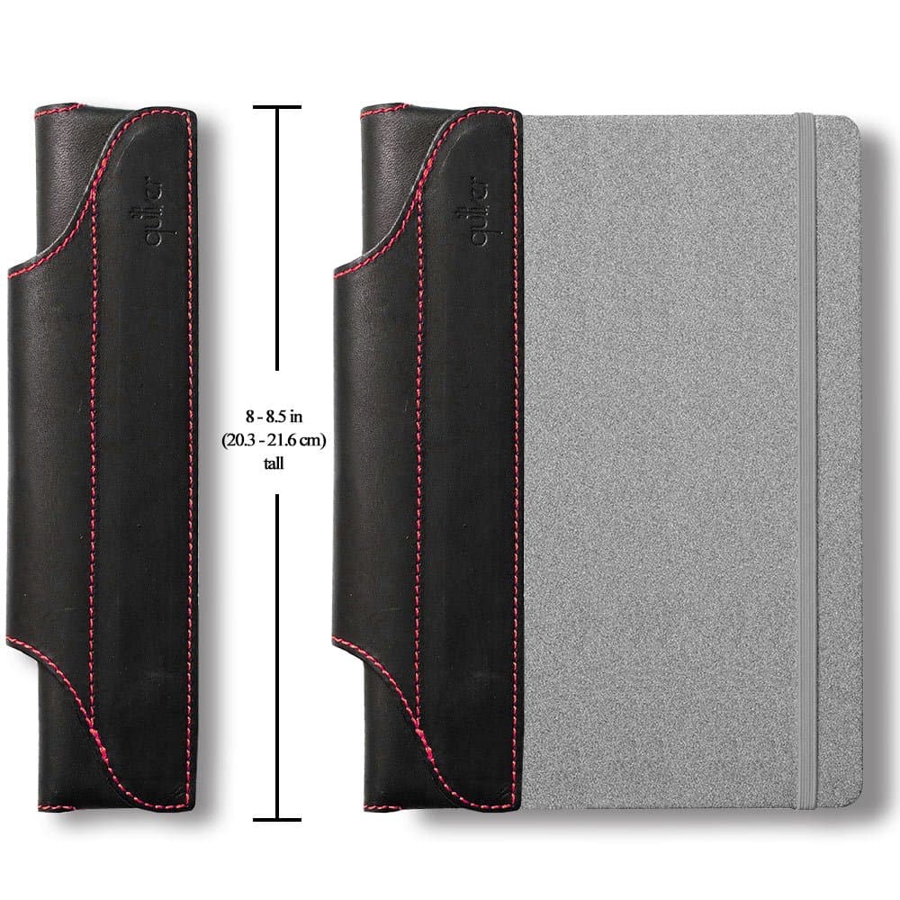 Quiver Notebook Pen Holder | Single Pen Holder | Fits Most Notebooks, Journals, Planners 20.3-21.6 cm Tall A5 (Black Leather, Red Stitching)