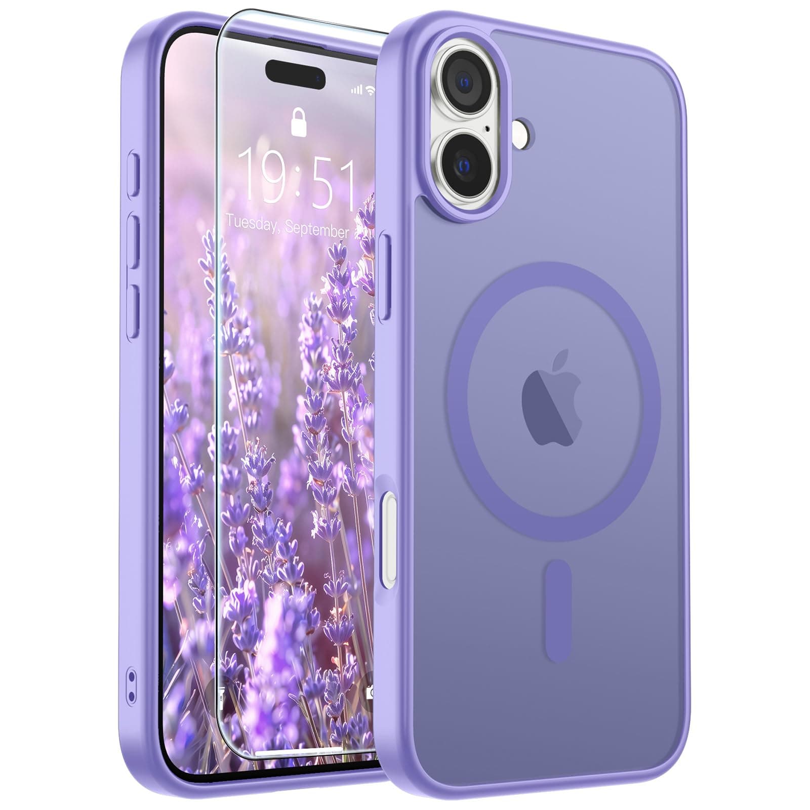 SUPFINE Magnetic for iPhone 16 Plus Case(Compatible with MagSafe)(10 FT Military Grade Drop Protection) Slim Translucent Matte Shockproof with Anti-Fingerprint Phone Case,Purple