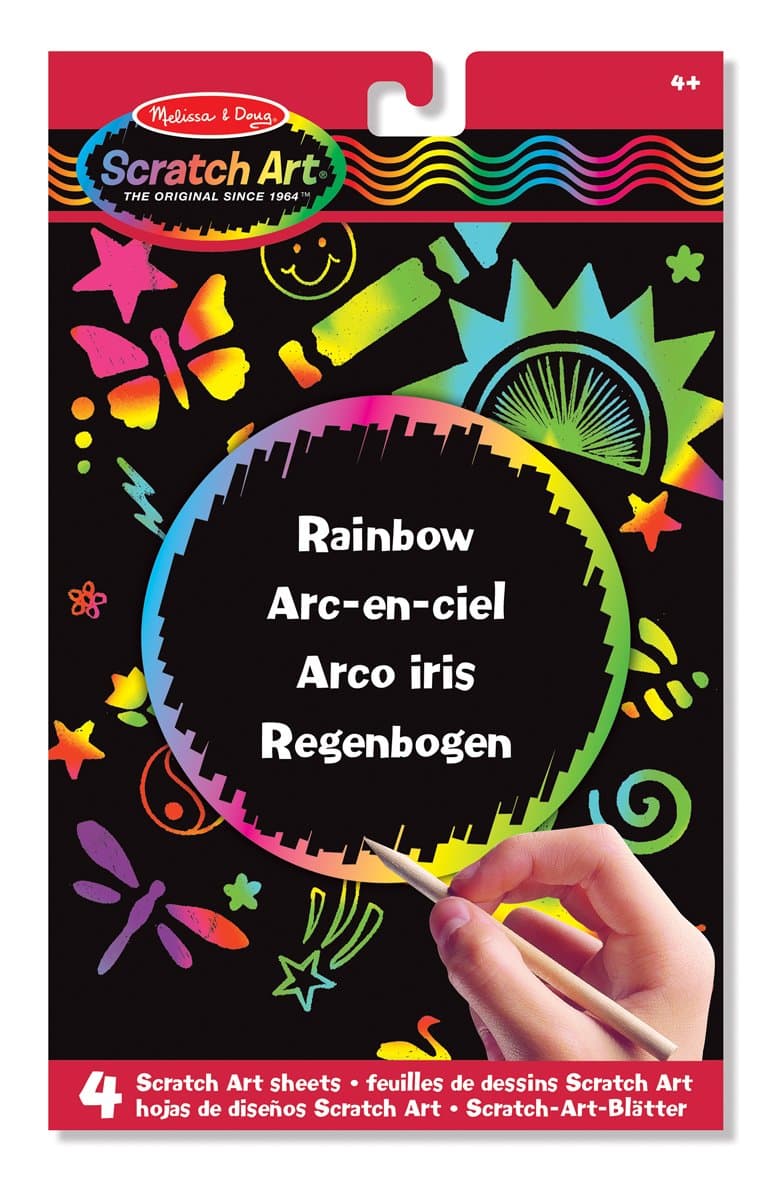 Melissa & Doug Scratch Art Activity Kit: Rainbow - 4 Boards, Stencil Sheet, Wooden Stylus