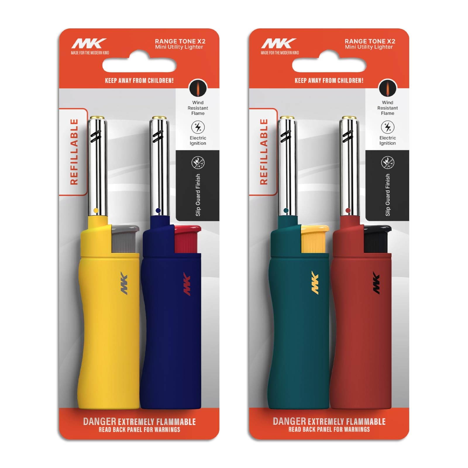 MK 4PCS Candle Lighters with Refillable, Windproof Flame, Ideal for Candle, BBQ Lighter, Random Color (Hue-4PC)