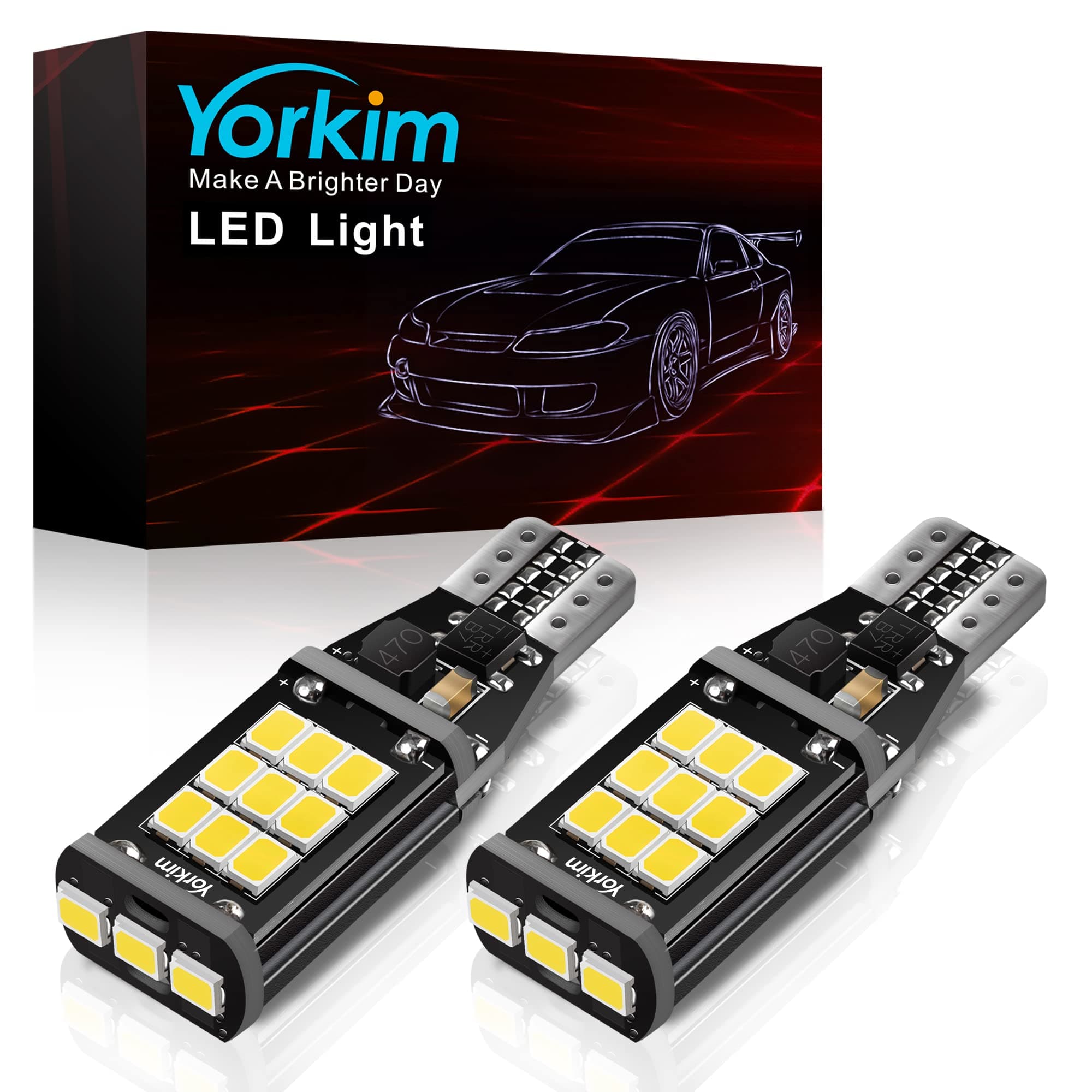 Yorkim 921 Led Bulb 6000k White 921 Led Reverse Lights Bright 21-Smd 2835 Chips Error Free T15 Led Backup Light Bulbs 906 904 902 W16W 912 Lights for Car, Pack of 2