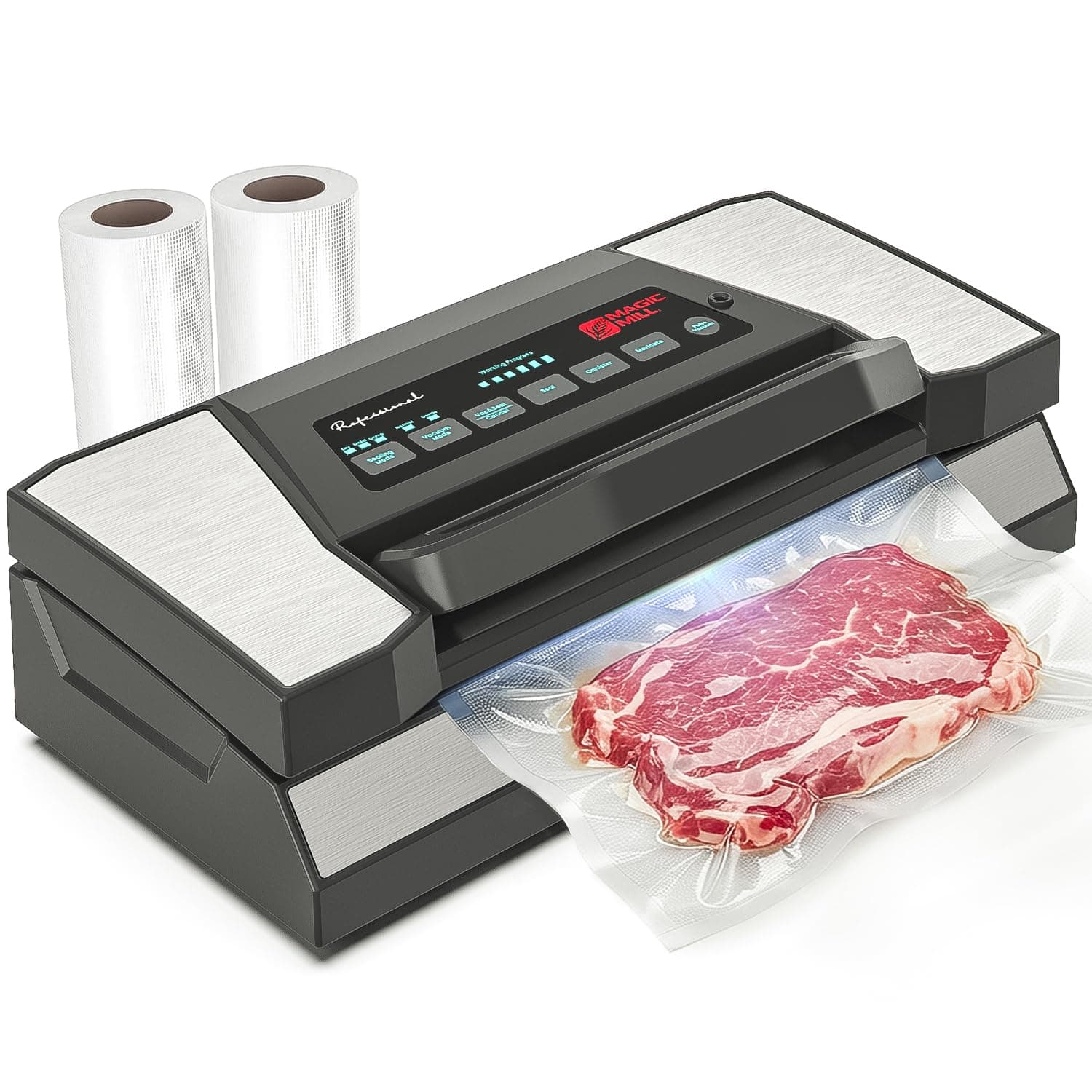 Magic Mill Professional Vacuum Sealer Machine Pro with New Patent Handle MVS-5181 for Food Bags, Marinate Bowls, and Meal Packing Cannister | Vacuum Sealer with Cutter and Jar Attachment