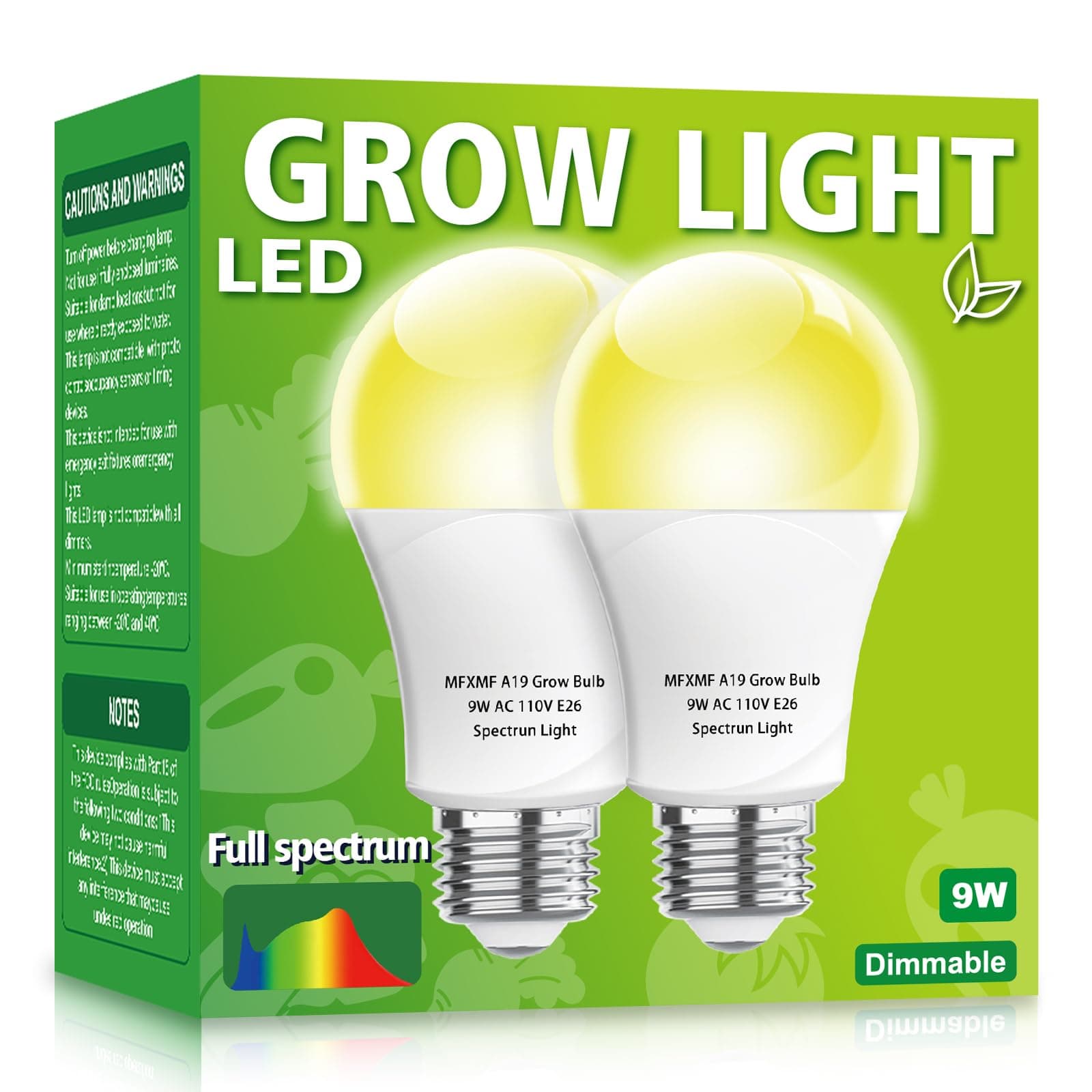 2 Pack LED Grow Light Bulbs A19 Bulb, Full Spectrum Plant Light Bulb, 9W E26 Grow Bulb Replace up to 80W, Grow Light for Indoor Plants, Flowers, Greenhouse, Indore Garden, Hydroponic