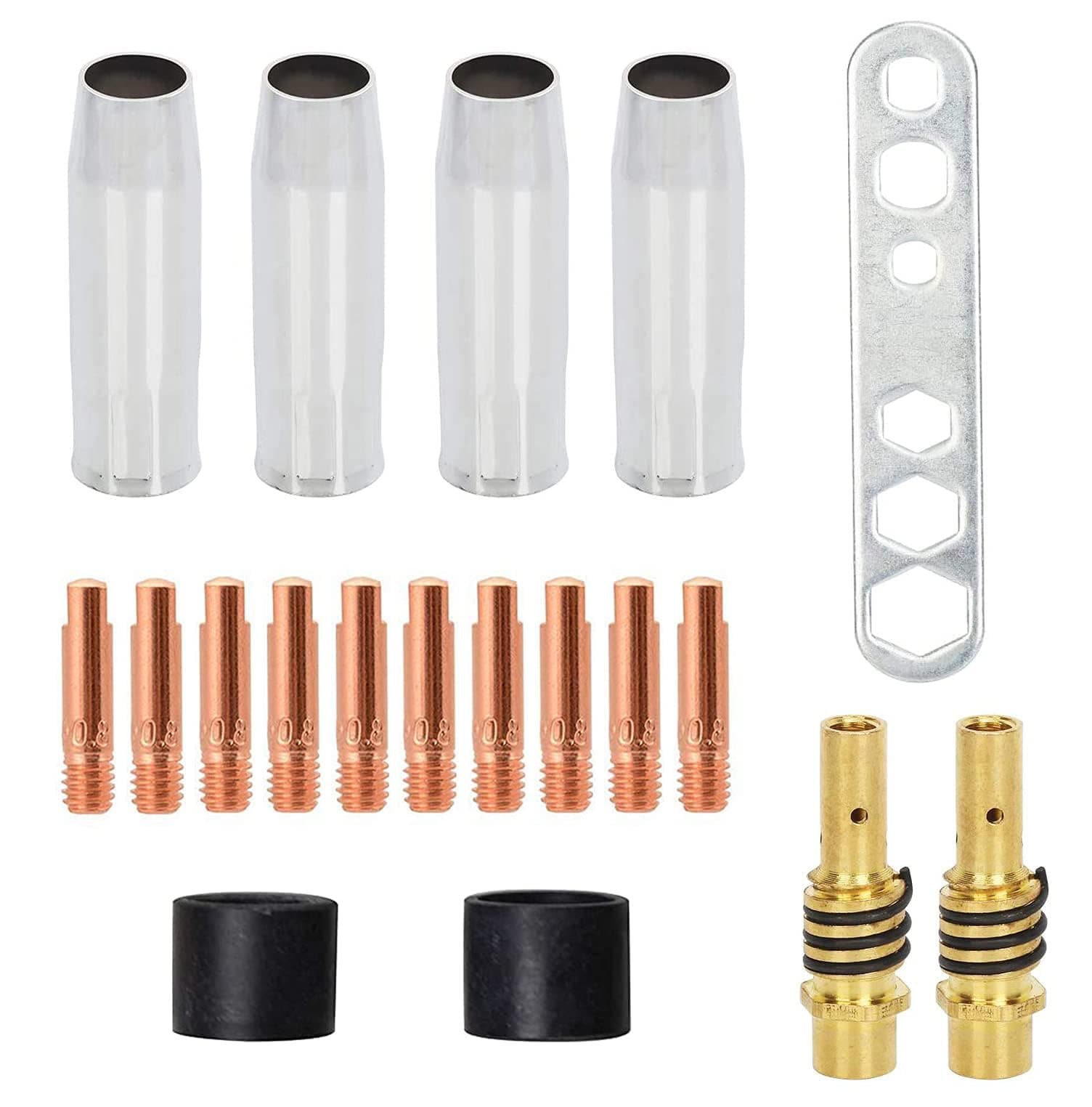 TERRIFI Welding Contact Tips Kit for MB15 Welding Torch, Includes 0.8mm M6 Tips, Holder, Diffuser, Shield Cup, and Nozzle Kit, Complete Accessories Set for 15AK MIG Welding Torch