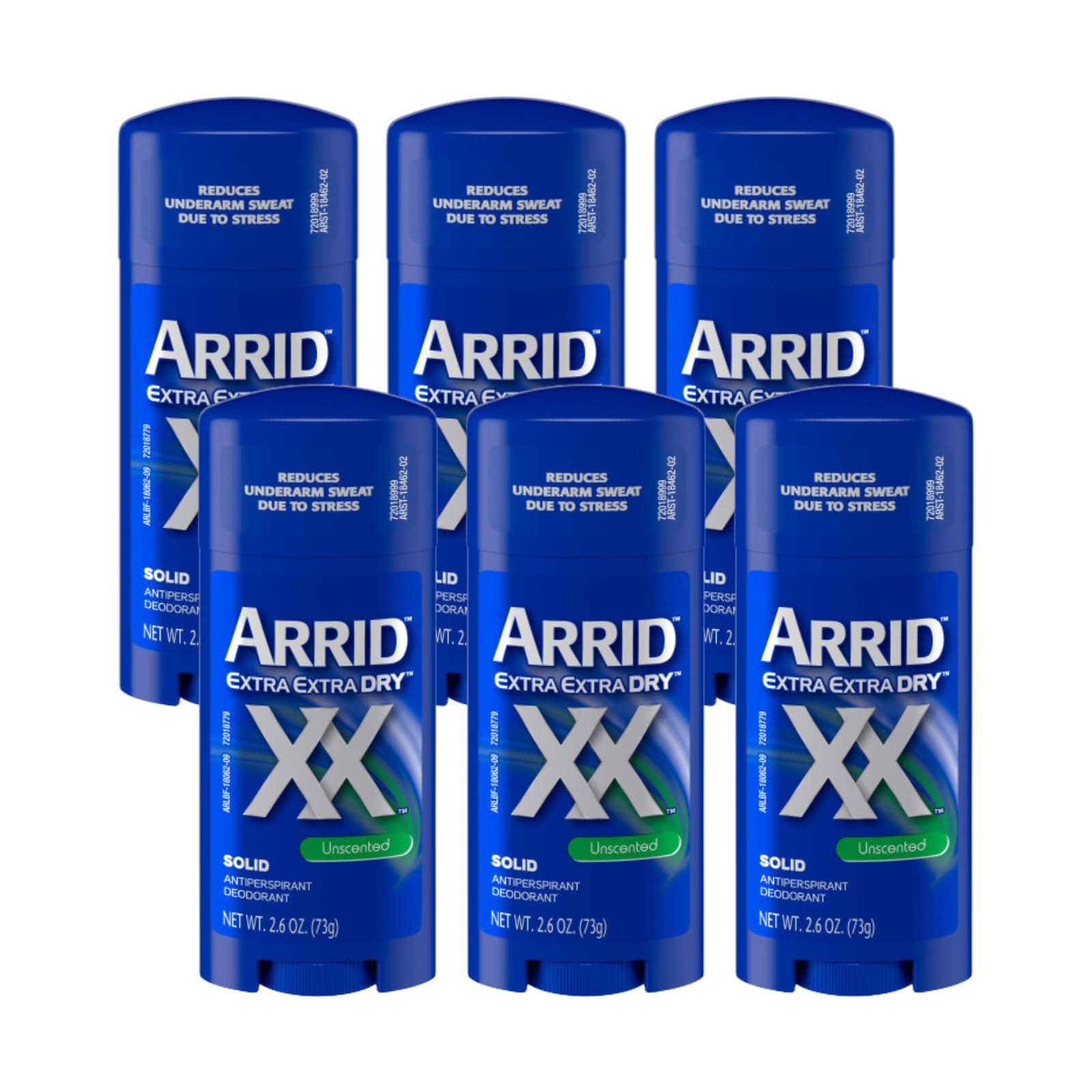 Arrid XX Antiperspirant/Deodorant Solid, Unscented, 2.6-Ounce Sticks (Pack of 6)