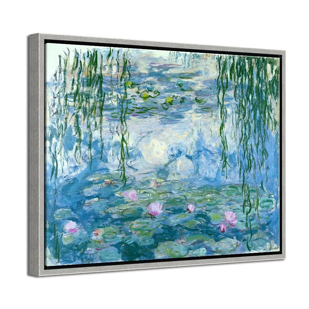 Wieco Art Silver Framed Water Lilies by Claude Monet Modern Canvas Prints Artwork Landscape Pictures on Canvas Wall Art for Home Kitchen Decorations MON0023-3040UK-SF
