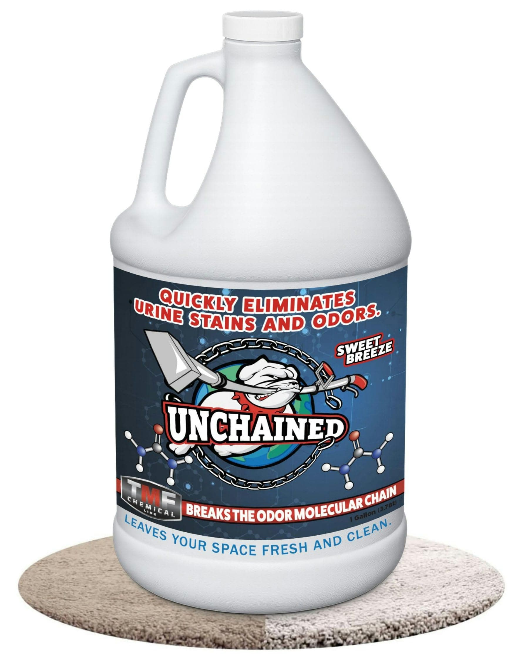 Unchained Urine Stain & Odor Remover – Cleaner for Dog & Cat, Pet Odor Eliminator on Carpet & Furniture, Industrial Strength Urine & Feces Neutralizer, Sweet Breeze – 1Gallon