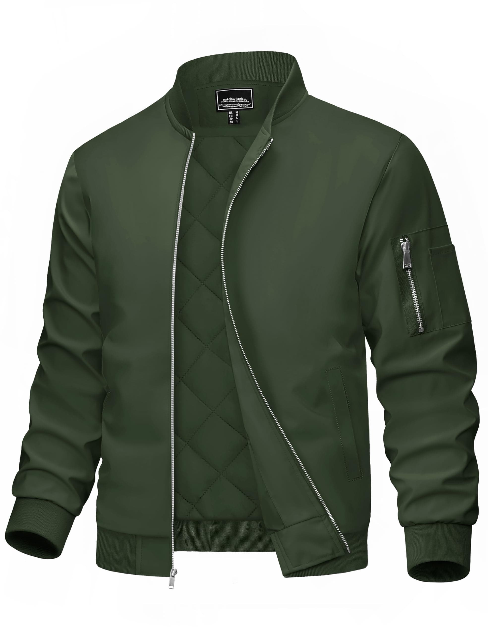 MAGCOMSEN Men's Bomber Jacket Casual Windproof Quilted Jacket Full Zip Windbreaker Winter Warm Varsity Jacket with Pockets