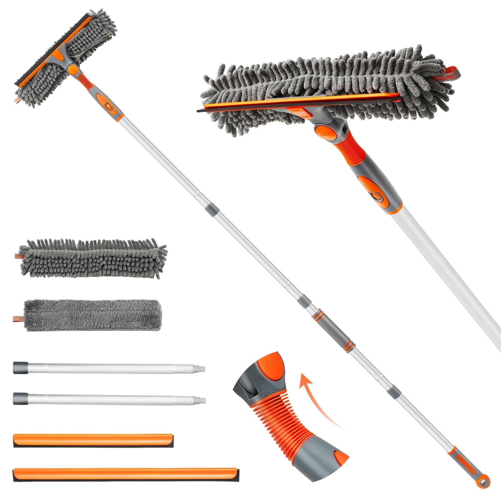 89'' Squeegee Window Cleaner 2 in 1 Rotatable Window Cleaning Tool Kit with Extension Pole, Window Washing Equipment with Bendable Head for Indoor/Outdoor window and Car Glass