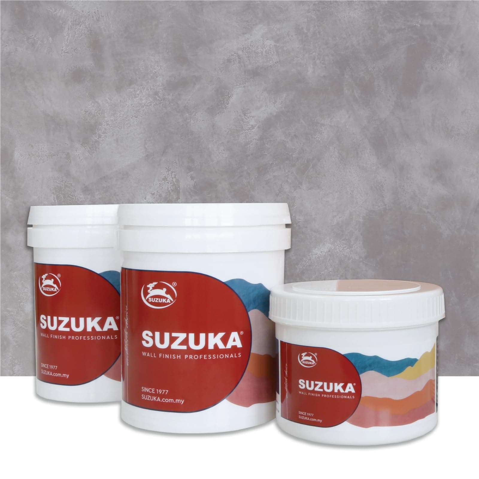 SUZUKA Strato Texture Limewash Effect Matte Wall Paint SCT-304 - Lime Wash Plaster, Venetian Interior Paint - Primer and Wax Top Coat included - Granite Grey