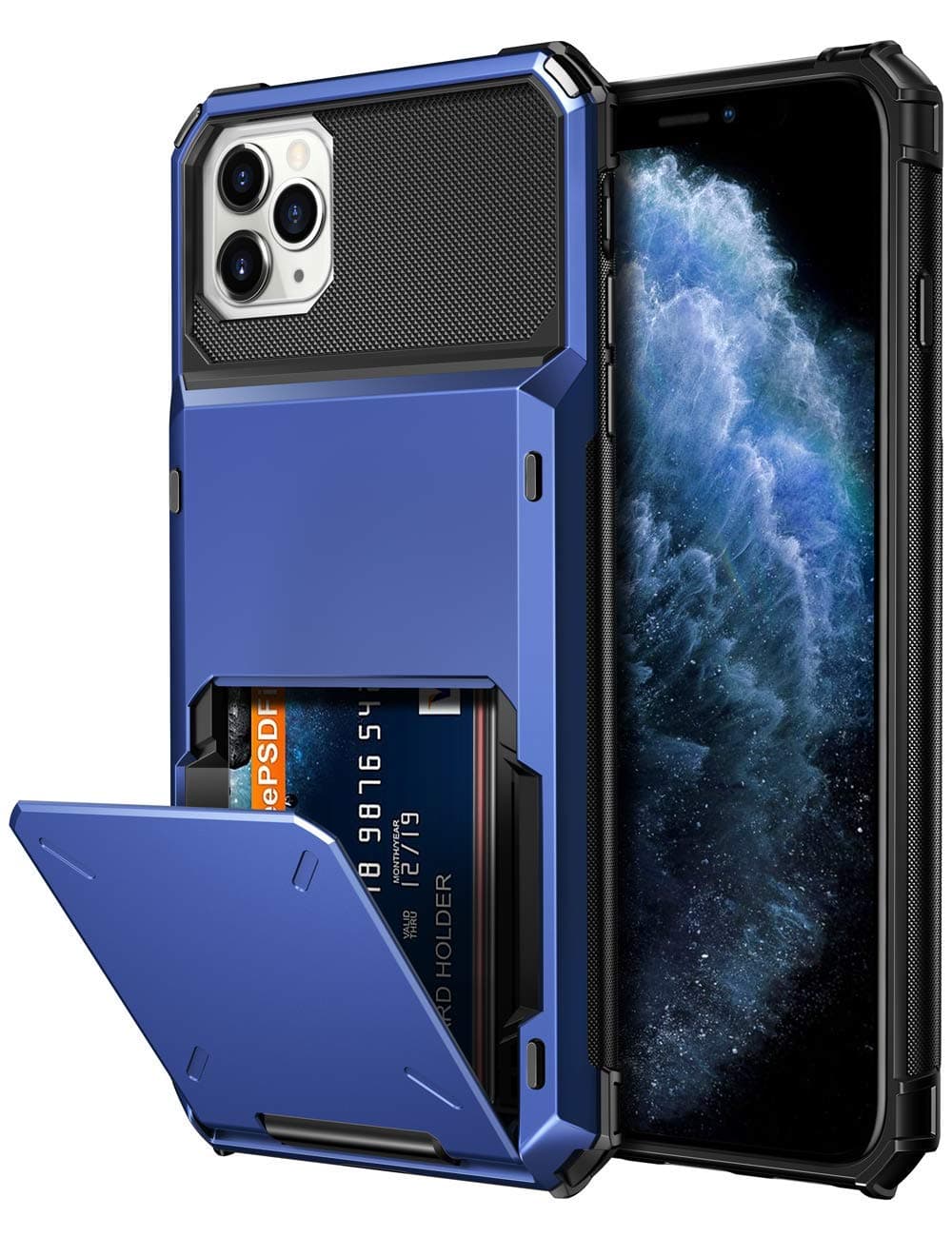 Vofolen for iPhone 11 Pro Max Case with Card Holder Wallet 4-Card Pocket ID Slot Flip Door Hidden Dual Layer Hybrid Bumper Armor Protective Hard Shell Back Cover for iPhone 11 Pro Max 6.5 inch Navy