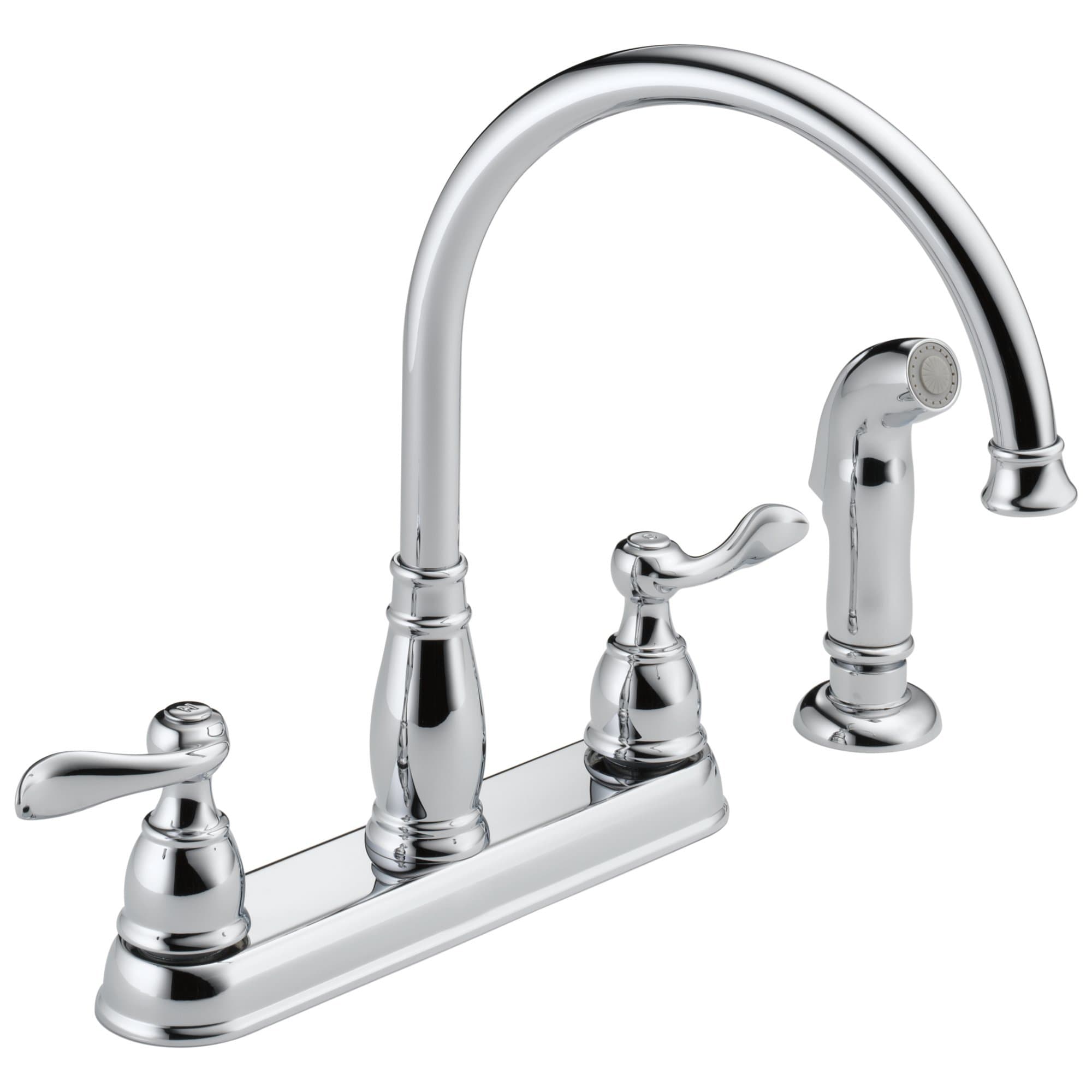 Delta Windemere Chrome Kitchen Faucet with Side Sprayer, Traditional 4 Hole Kitchen Sink Faucet, Two-Handle, Chrome 21996LF