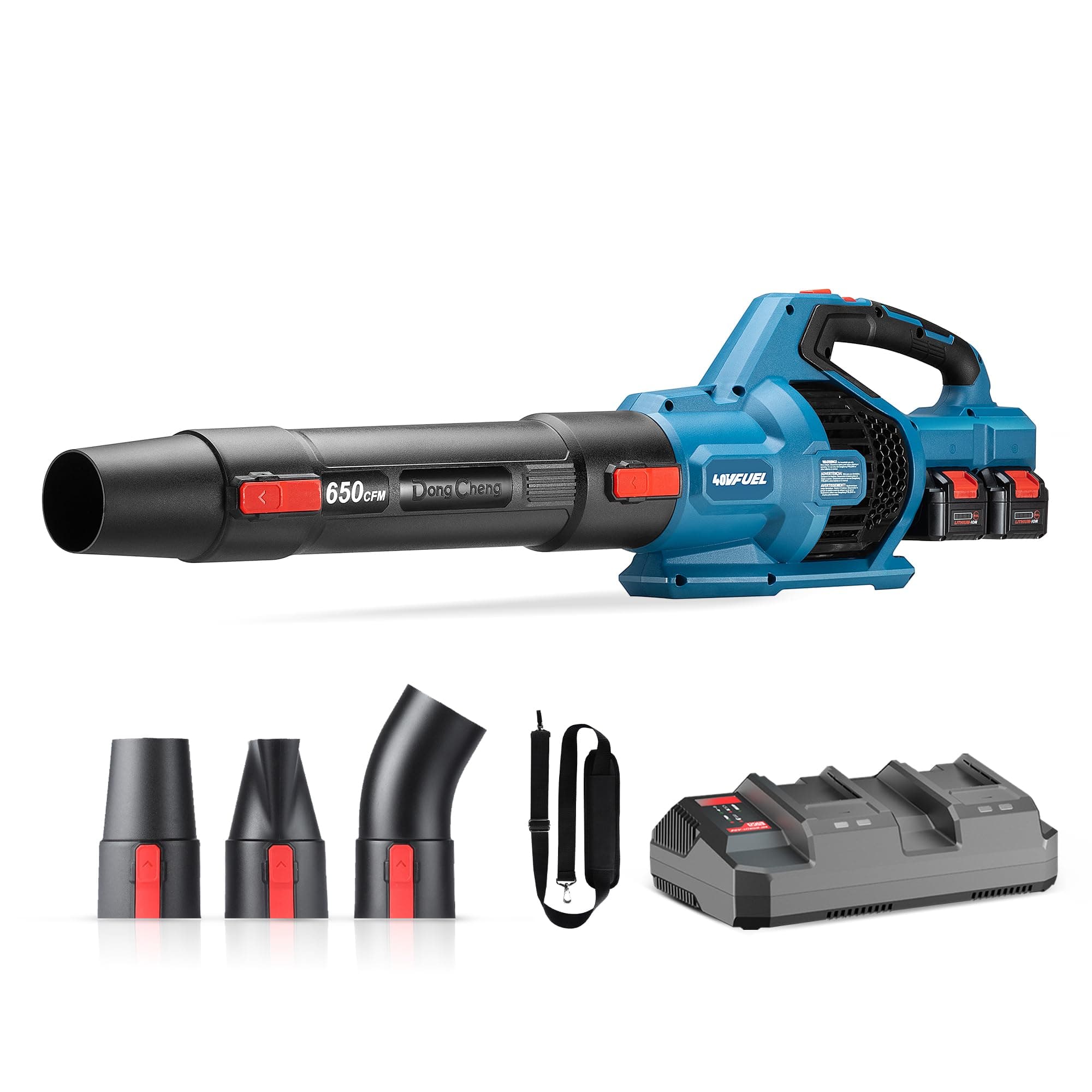 Leaf Blower, 650 CFM 40V Cordless Leaf Blower with 2 * 4.0Ah Batteries and Charger, Variable Speed Jet Fan Brushless Motor Electric Leaf Blower for Town Care, Patio, Blowing Leaves and Snow