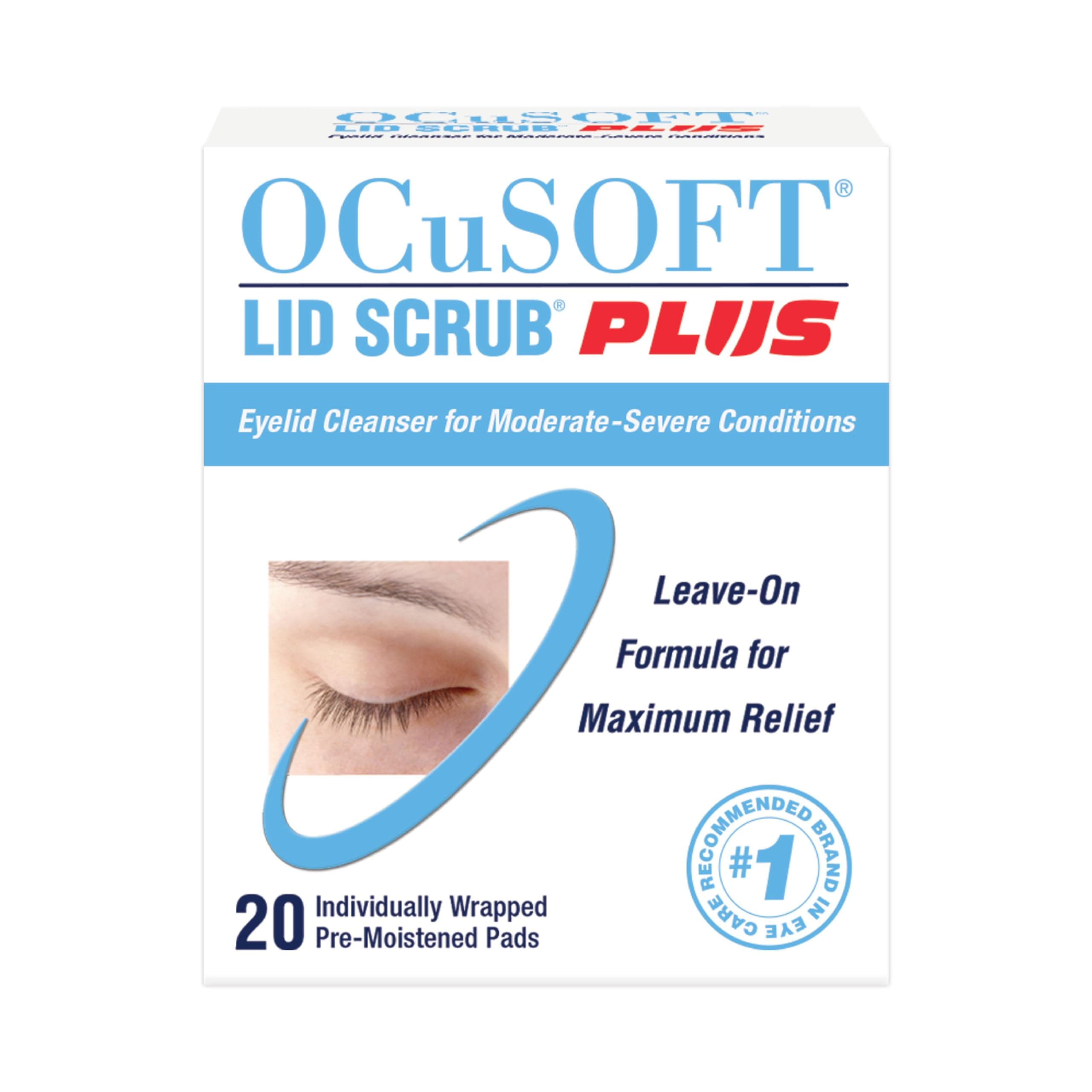 OCuSOFT Lid Scrub Plus 20 Wipes for Eyes, Cleansing, Moisturizing, Treating Dry Eye, Meibomian Gland Dysfunction, Blepharitis Including Demodex