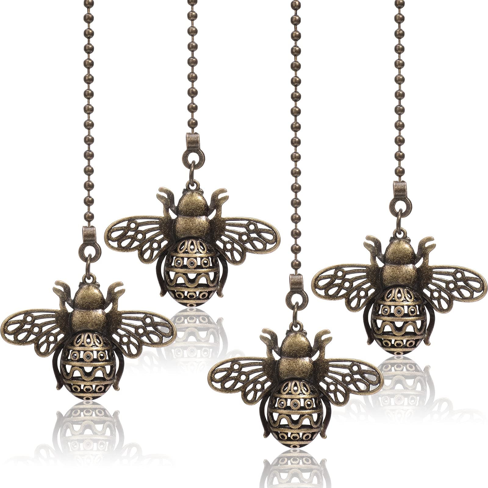 Riakrum 4 Pieces 13 Inch Vintage Bee Ceiling Fan Pulls Chain Decorative Ceiling Fan Chain Extenders Charm Pendant Ceiling Fan Dangler with Connector Ornaments for Ceiling Fan Light (Queen Bee Style)