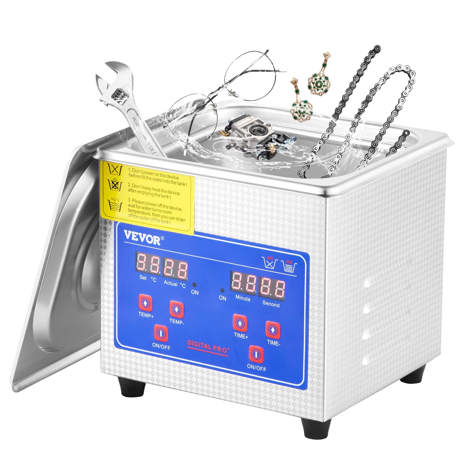 1.3L Professional Ultrasonic Industrial Cleaner with Digital Timer 40kHz Excellent Ultrasonic Cleaning Machine 110V for Jewelry Watch Ring Coin Diamond Eyeglasses Small Parts Cleaning