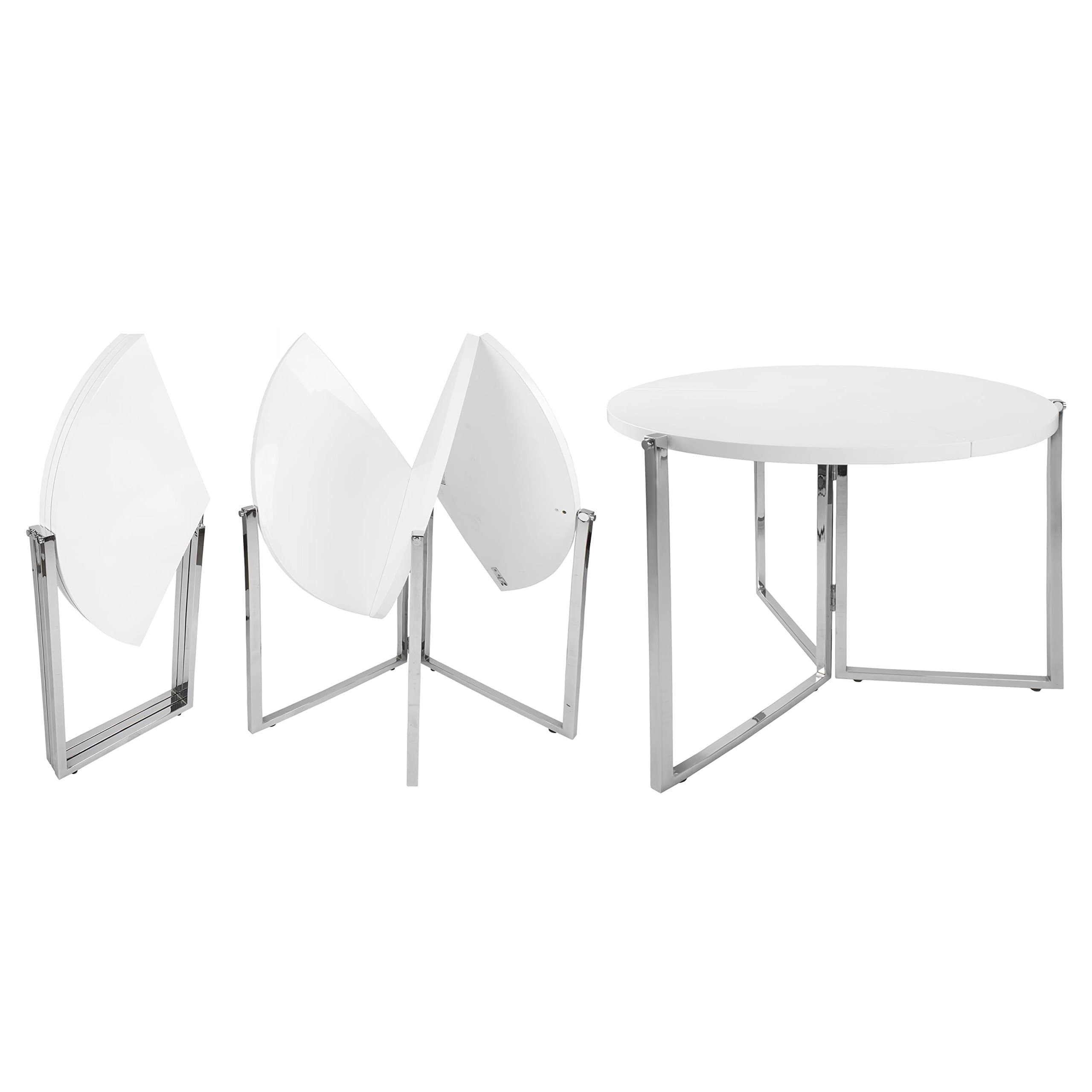 SpaceMaster Easy Folding Space Saving Expandable Large Round Kitchen and Dining Table, White