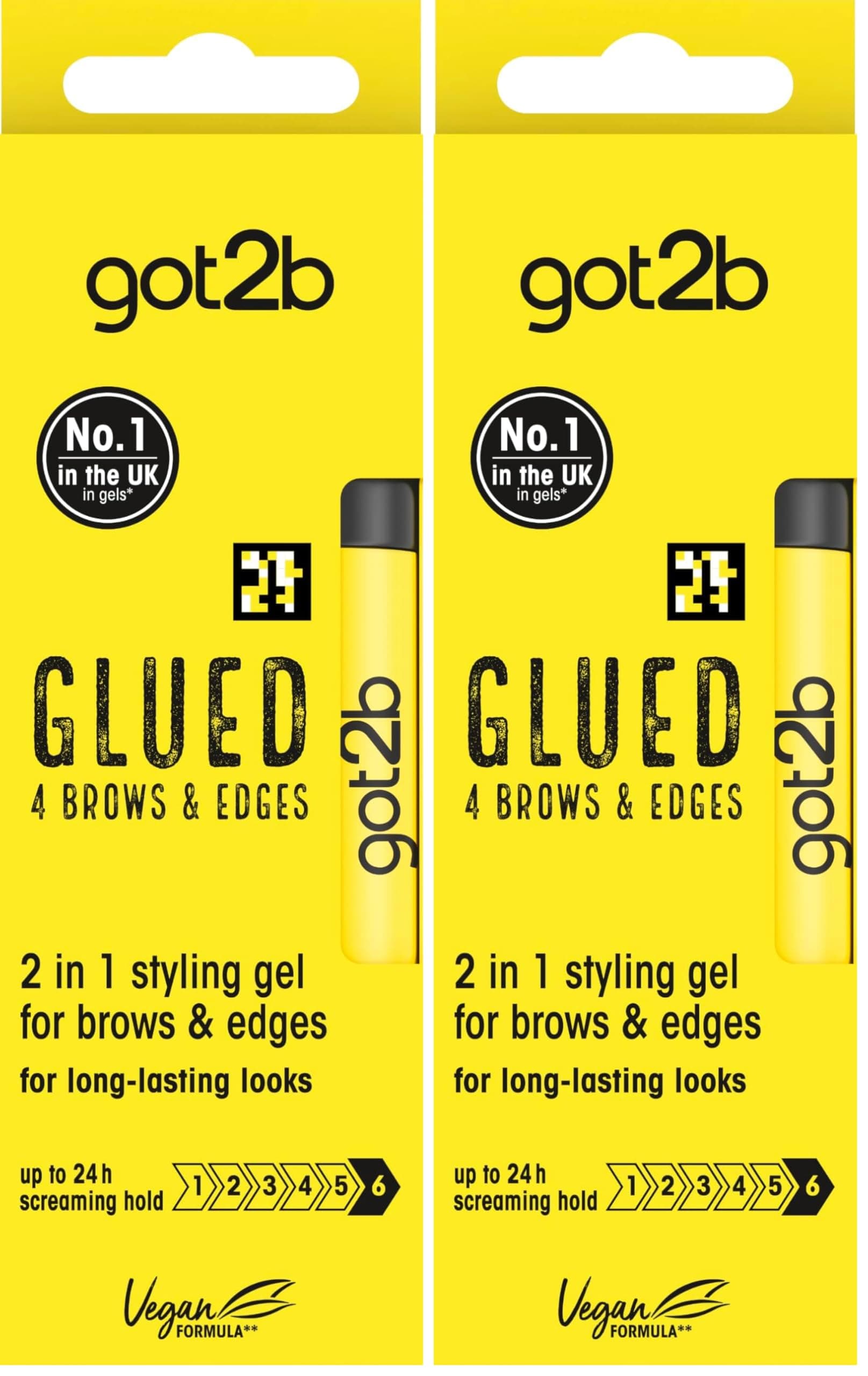 got2b Glued for Brows & Edges 2 in 1 Wand Eyebrow Gel, 72hr Hold, No White Residue or Stickness, Vegan, Silicone Free, Alcohol Free, 16 ml (Pack of 2)