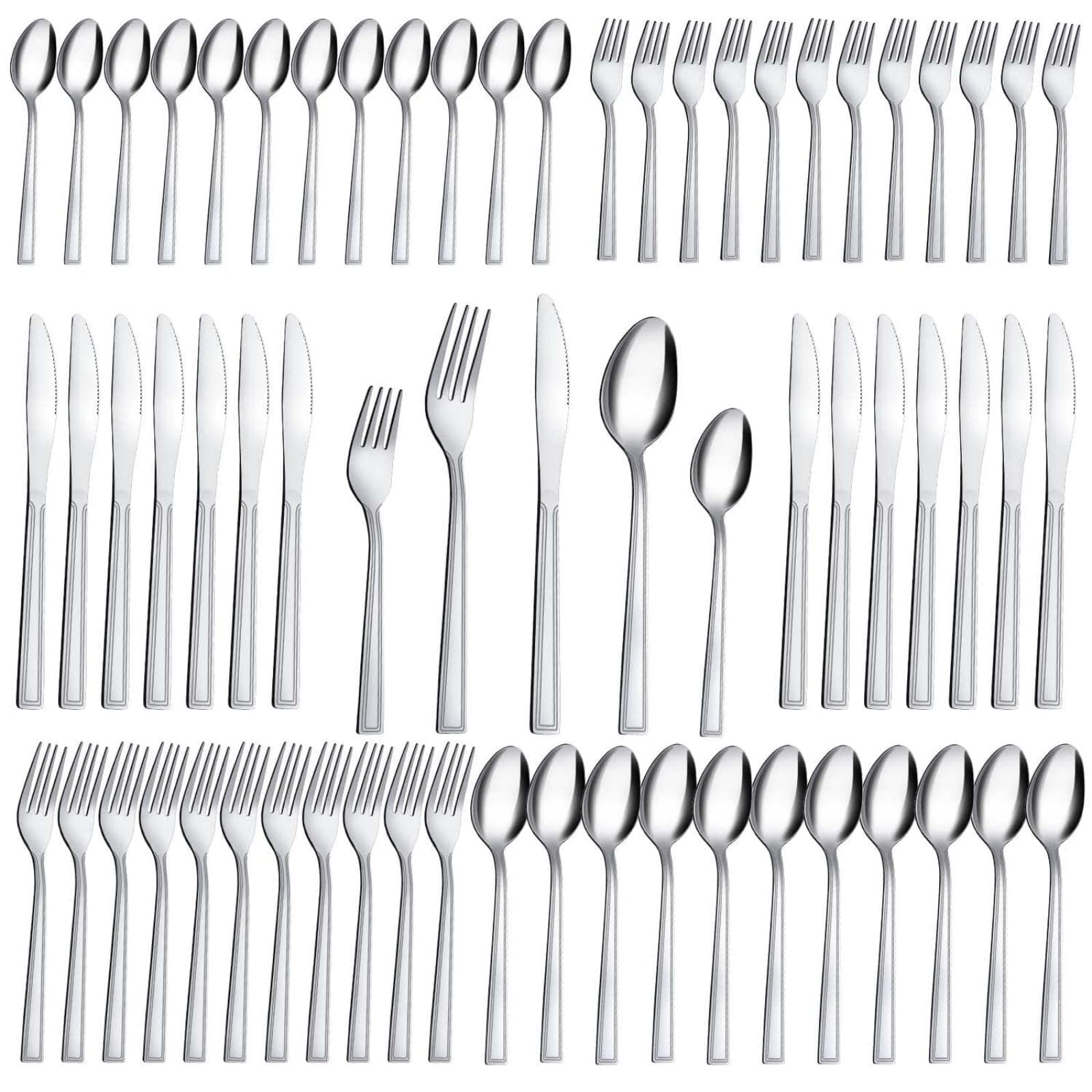 60-Piece Silverware Set - Stainless Steel Silverware Set for 12, Include Spoons and Forks Set, Mirror Polished, Dishwasher Safe, Cutlery Set for Home Kitchen Restaurant