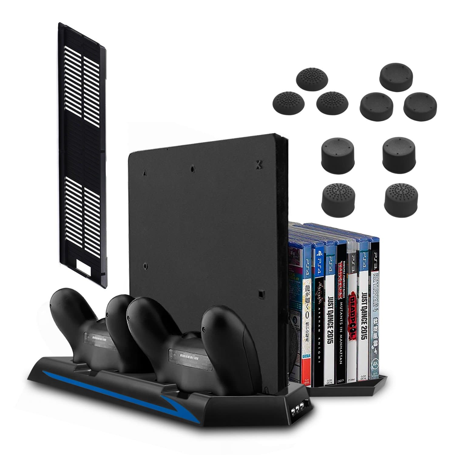 All-in-One Stand for PS4 / PS4 Slim / PS4 Pro - innoAura Vertical Stand Cooling Fan with Touch control panel + Controller Charging Station + Temperature Sensor for All PlayStation 4 Consoles (black-1)
