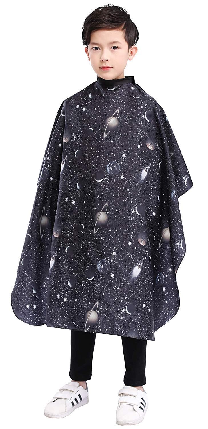 PERFEHAIR Kids Haircut Barber Cape Cover for Hair Cutting,Styling and Shampoo, for Boys - Black Space Printing