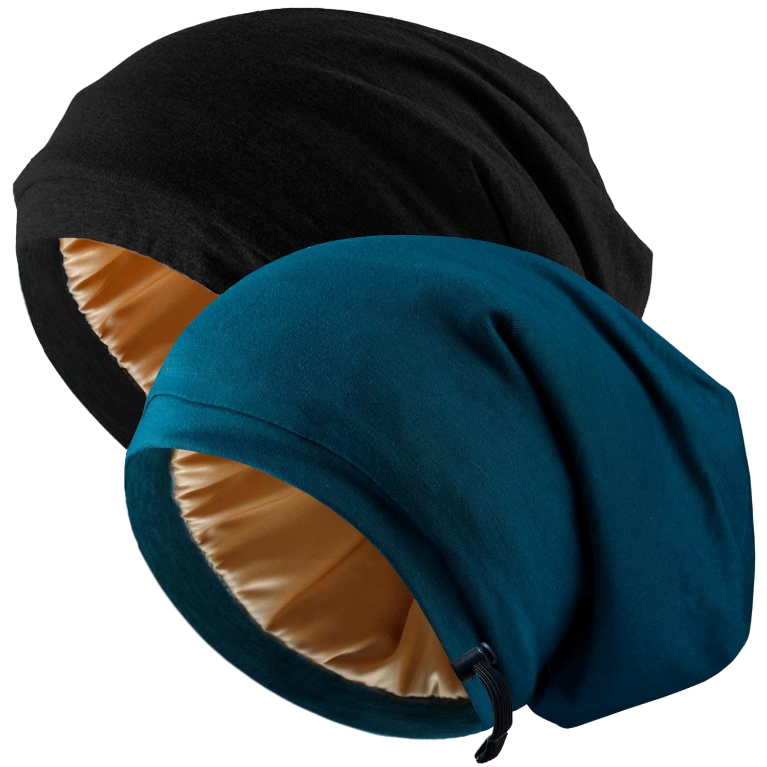 2 Pcs Adjustable Silk Hair Bonnet for Sleeping, Satin Lined Sleep Cap for Women and Men, Silk Hair Wrap Slouch Beanie.