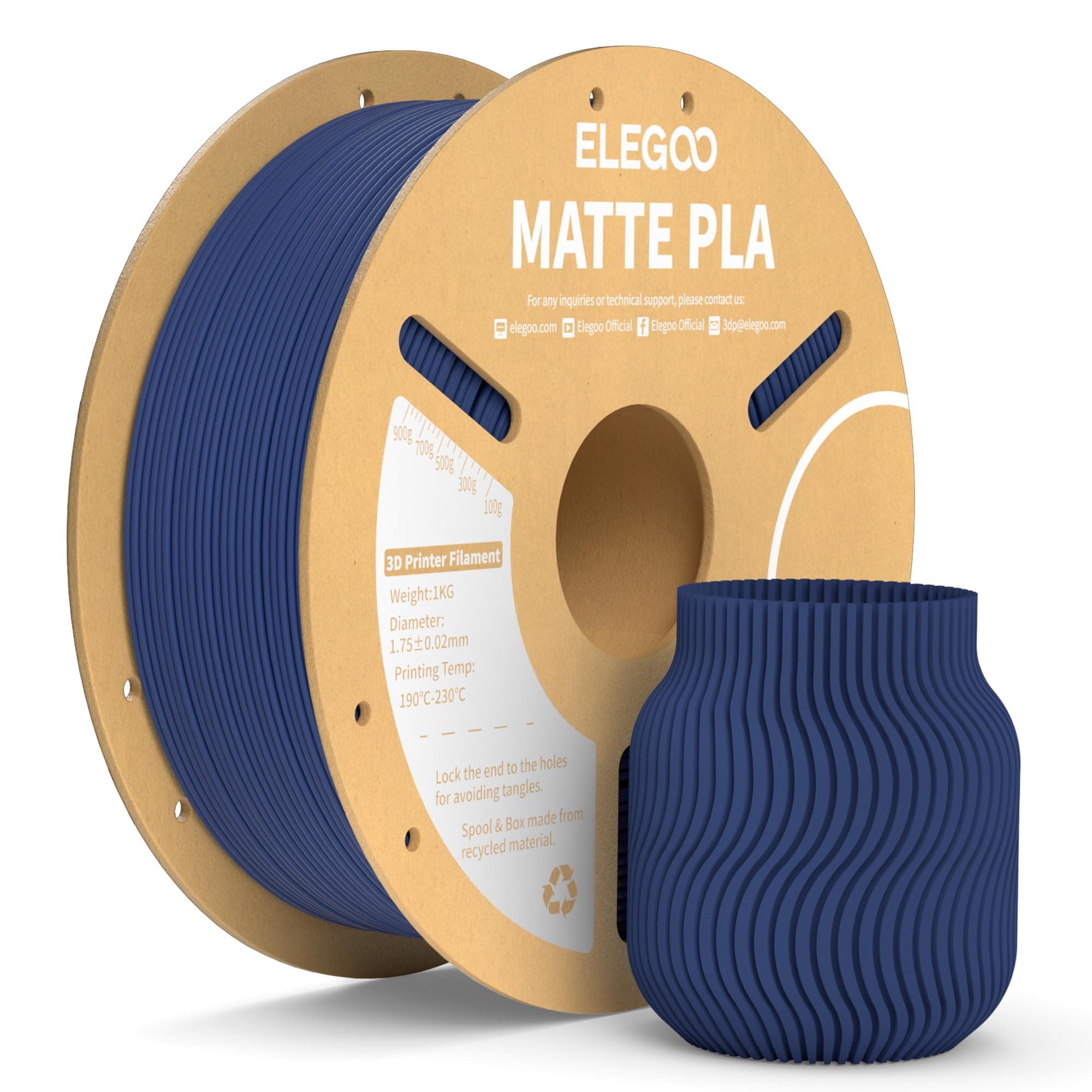 ELEGOO Matte PLA Filament Navy Blue 1KG, 1.75mm 3D Printer Filament Dimensional Accuracy +/- 0.02mm, 1kg Carboard Spool (2.2lbs) Fits for Most FDM 3D Printers
