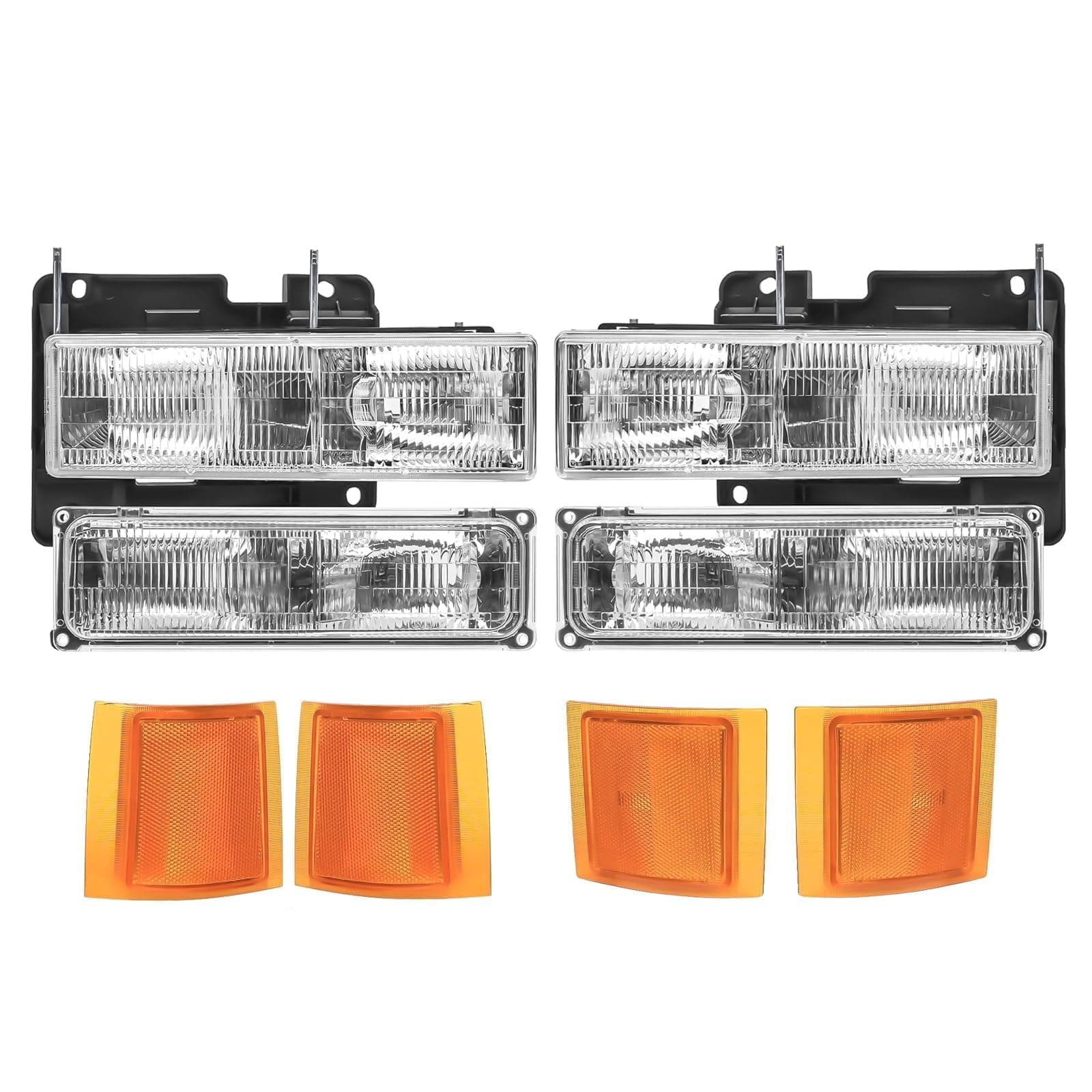 Headlights Assembly Replacement for 1994-1998 OBS Chevy Silverado Suburban C10 C/K 1500 2500 3500, Not For GMC, Headlamp w/Bumper Light Side Marker Light