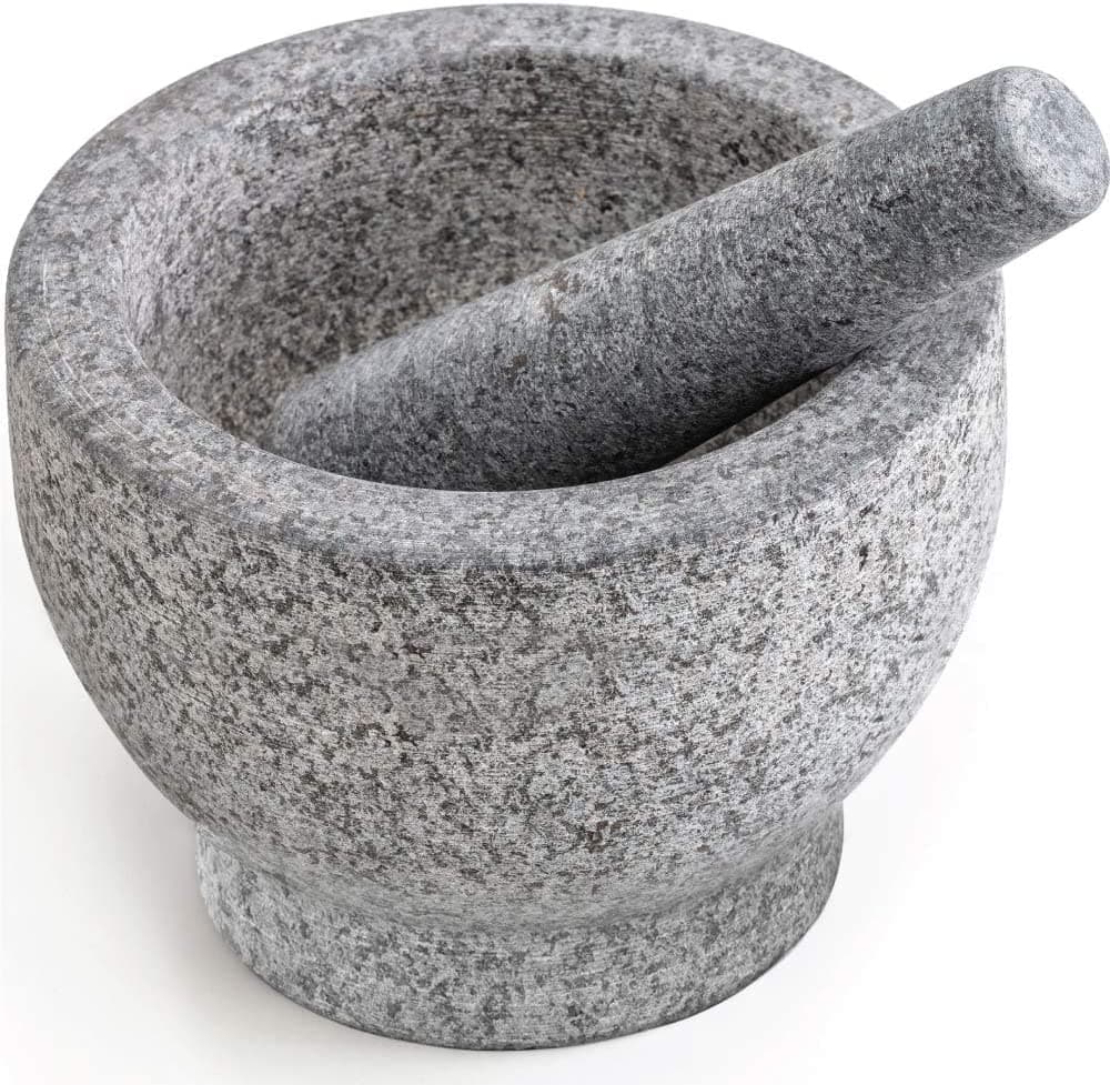 Subaa Stone Mortar and Pestle Set | Ginger Garlic Crusher for Kitchen Unpolished Heavy Stone Material | Best Masher Kitchen Tool | okhli and musal | Ammi kallu (5 inch) Bowl Type