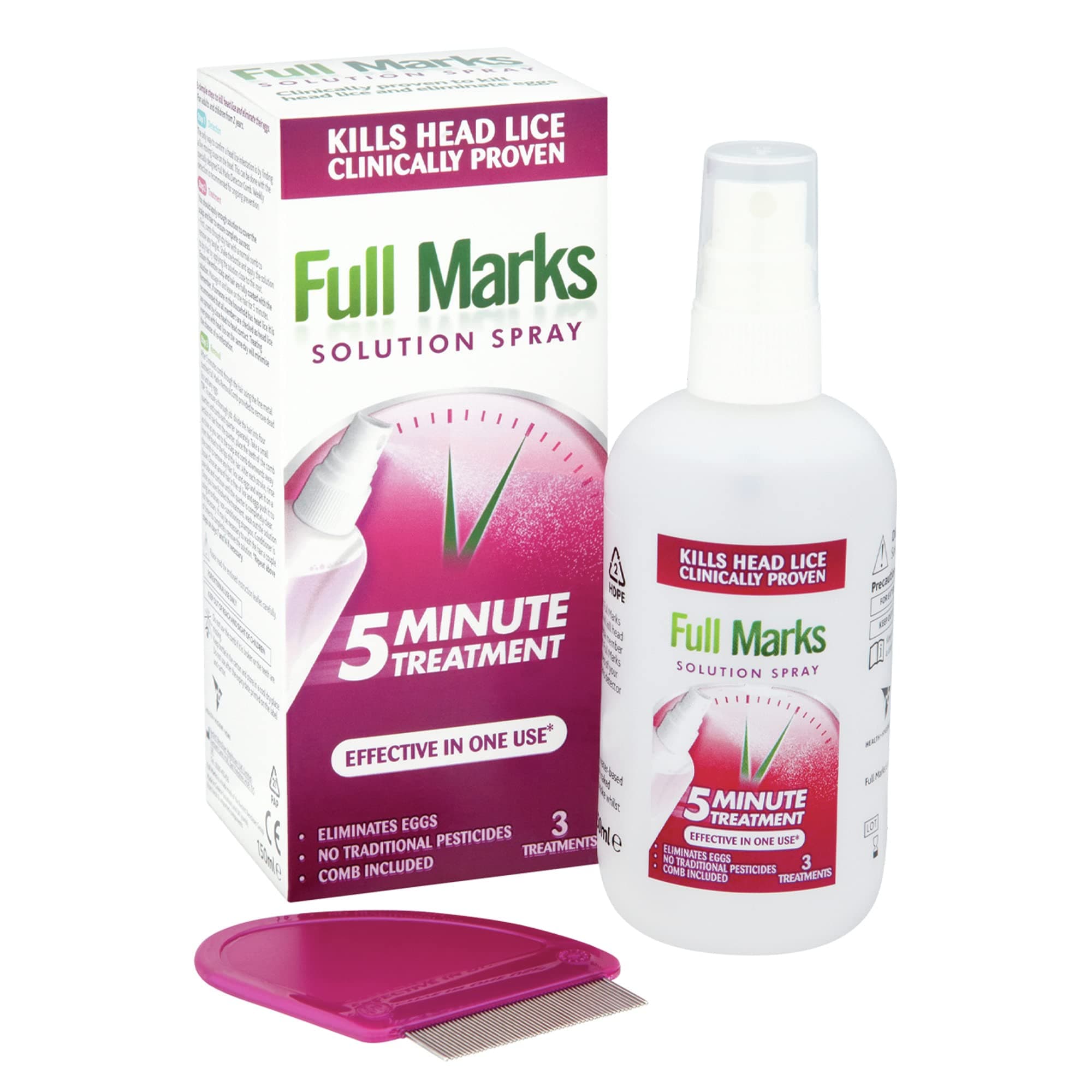Full Marks Head Lice Solution Spray 150 ml - Fast & Effective Nit Treatment With Comb, Scalp Scrub, Prevention, Kills Nits, Easy Application, Safe For Kids, No Harsh Chemicals