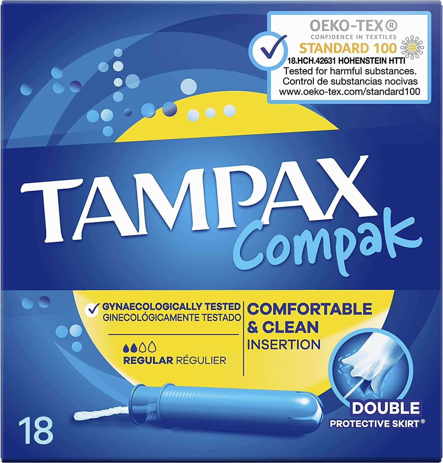 Tampax Compak Tampons, Super Plus with Applicator, 18 Swabs, Leak and Discretion Protection, Absorption Channels