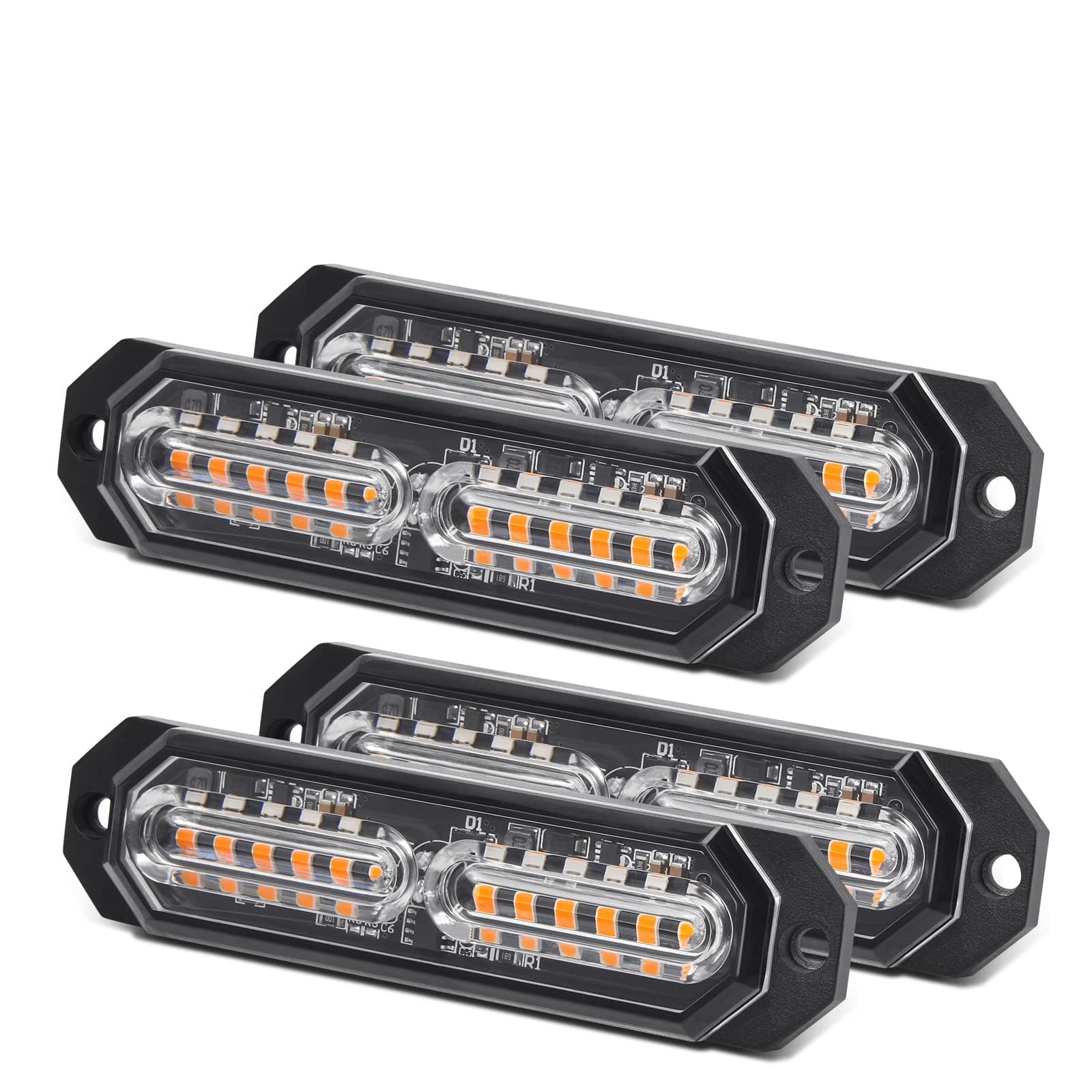 – OPP ULITE 12LED Amber Emergency Hazard Strobe Warning Grille Working Light Bar for 12-24V Car Vehicle, Waterproof Safety Flashing Beacon Light for Truck Van Trailer Caravan Camper(CB-02-4PCS)