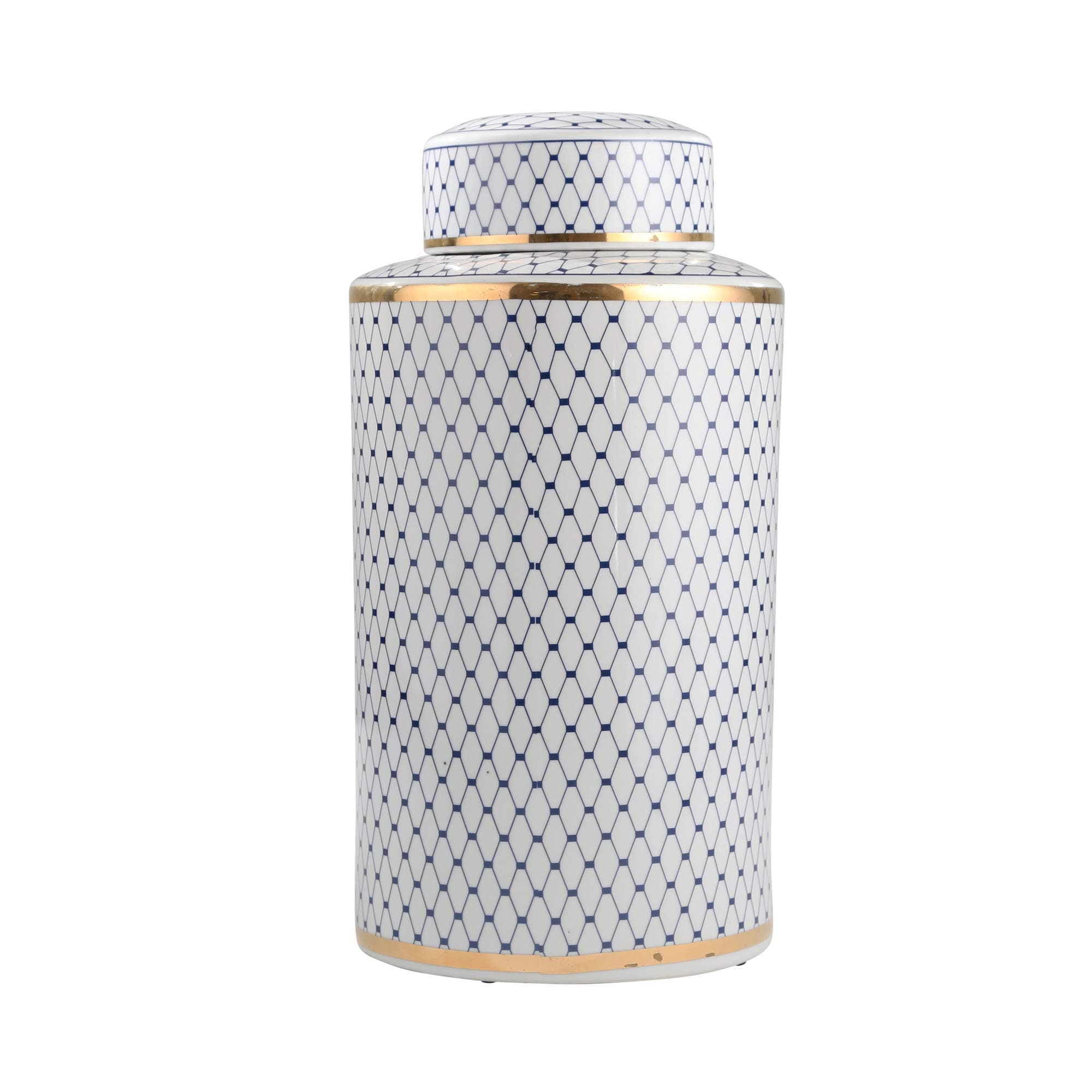 Sagebrook Home Ceramic Lidded Jar, 8.5" x 8.5" x 15.5", White/Blue/Gold