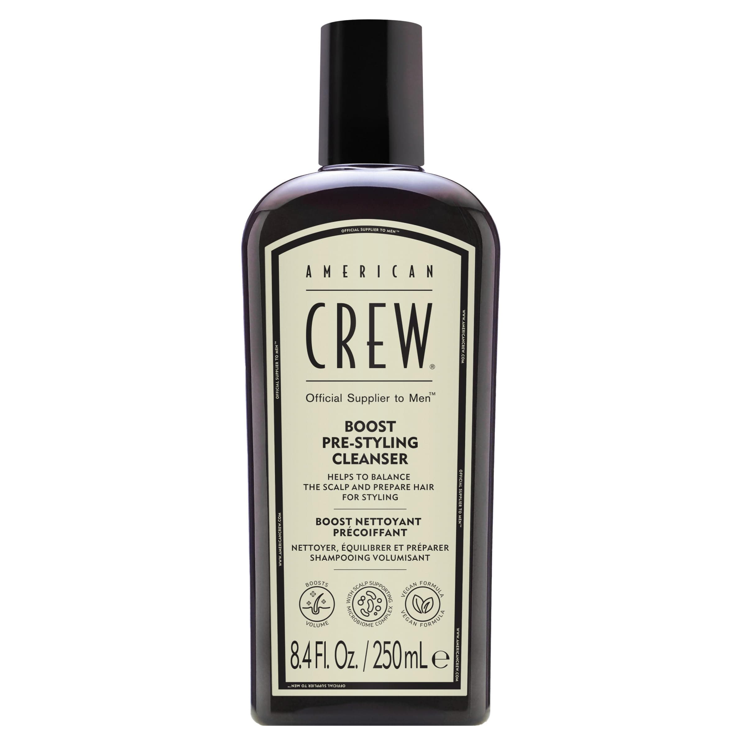 AMERICAN CREW Men's Pre Styler Boost Shampoo for Fine & Thin Hair, Instantly Volumizing Formula, Adds Volume, Lift, & Shine, Vegan, 8.4 fl oz