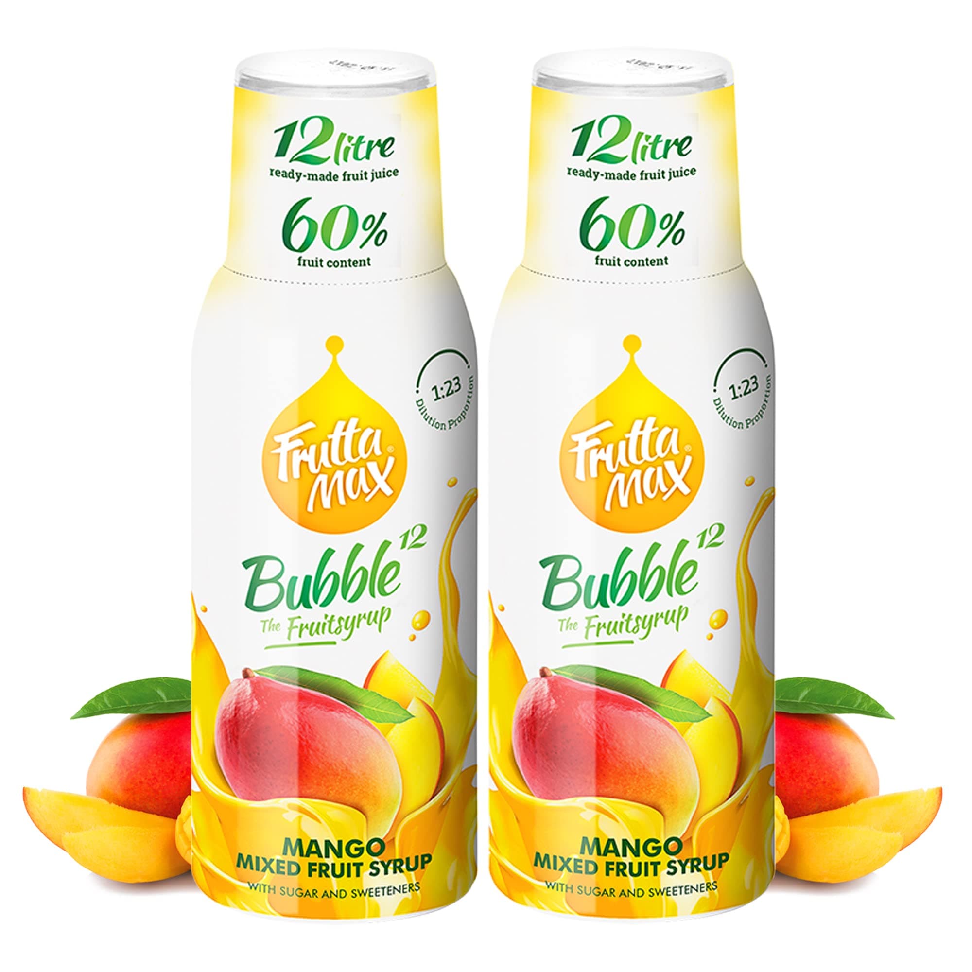 2 Pack - FruttaMax Mango Syrup | Less Sugar | 60% Real Fruit Concentrate | Suitable for soda Machine 2x500ml