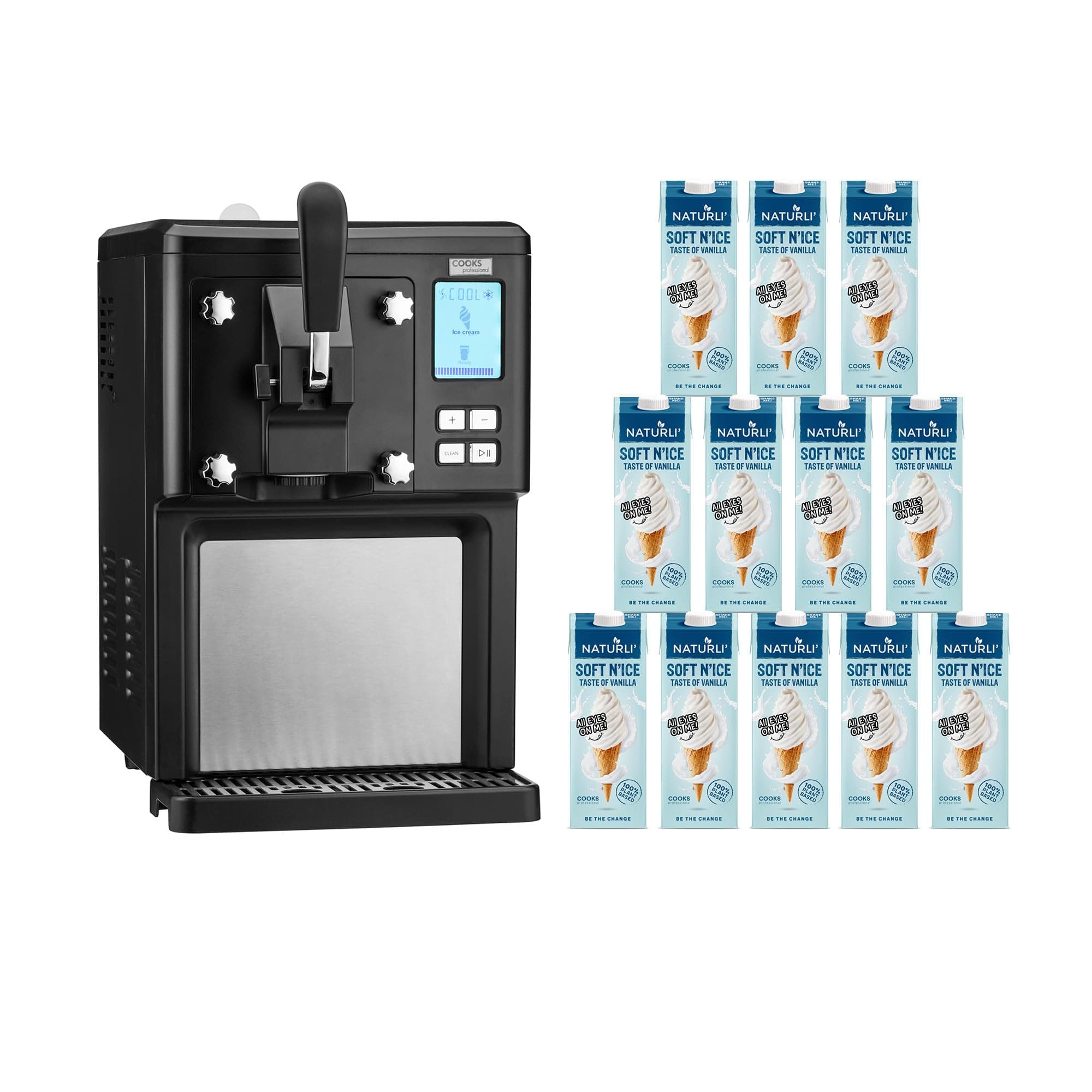 Luxury Soft Serve Ice Cream Maker | 1.5L | Self-Cooling Compressor | Auto Cleaning | Digital Display | Perfect for Whippy Sundaes & Desserts | Includes 12 x 1L Dairy-Free Vegan Mix