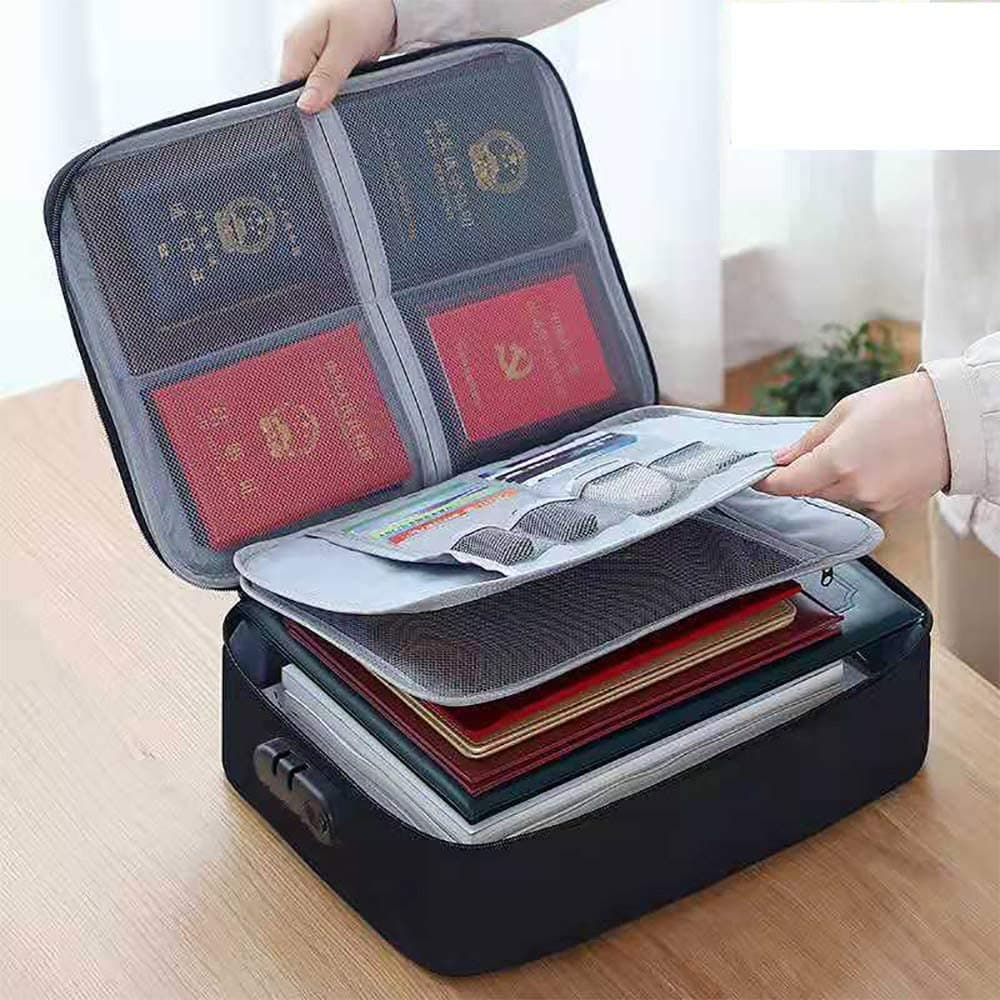 Oxford Document Organizer with Safe Code Lock,Storage Pouch Credential Bag Diploma Storage Important and File Pocket, Laptop, Notebooks,Bank Cards Valuables Travel Separators (Black)