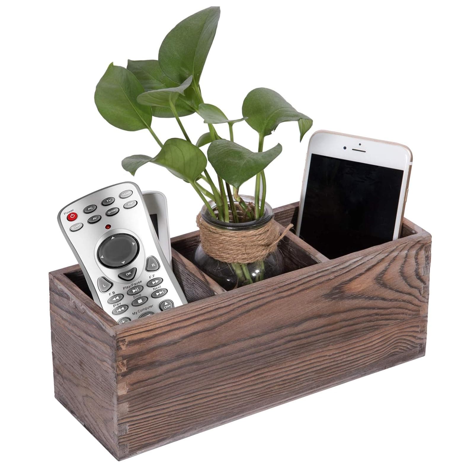 Wooden Remote Control Holder,Caddy,Organizer,Desktop Storage with 3 Compartments,Multiuse for Store TV Remotes,Game Console,Phones,Pens,Pencils,Office Supplies