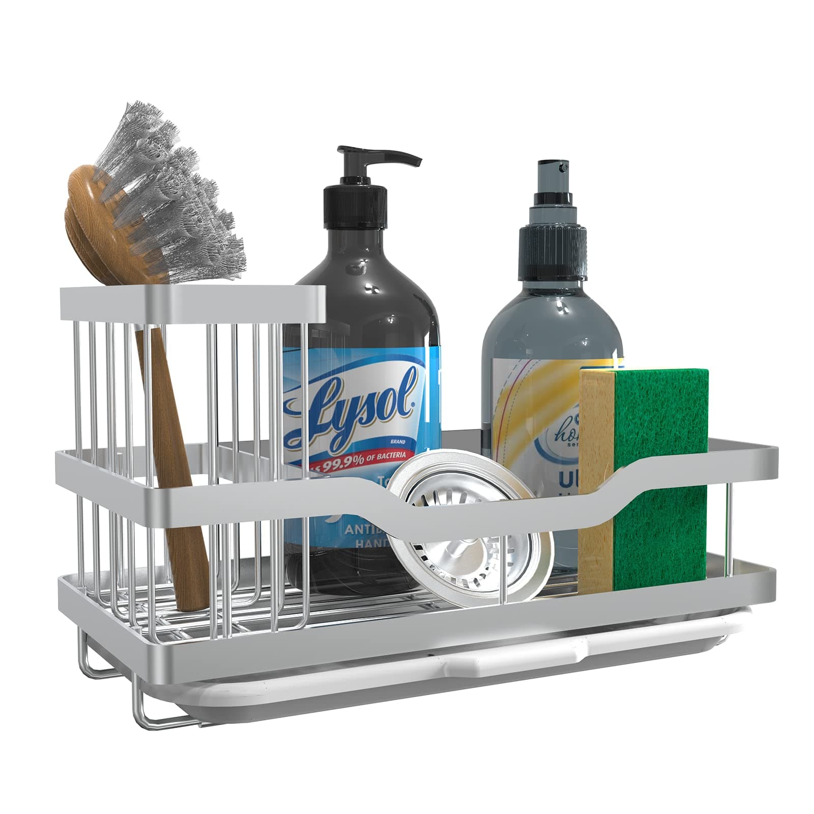 Fssvcd Multifunctional Sponge Holder for Kitchen Sink, Kitchen Sink Caddy Organizer with Detachable Brush Holder, 304 Stainless Steel Dish Soap Caddy Rustproof Sink Holder for Countertop Storge