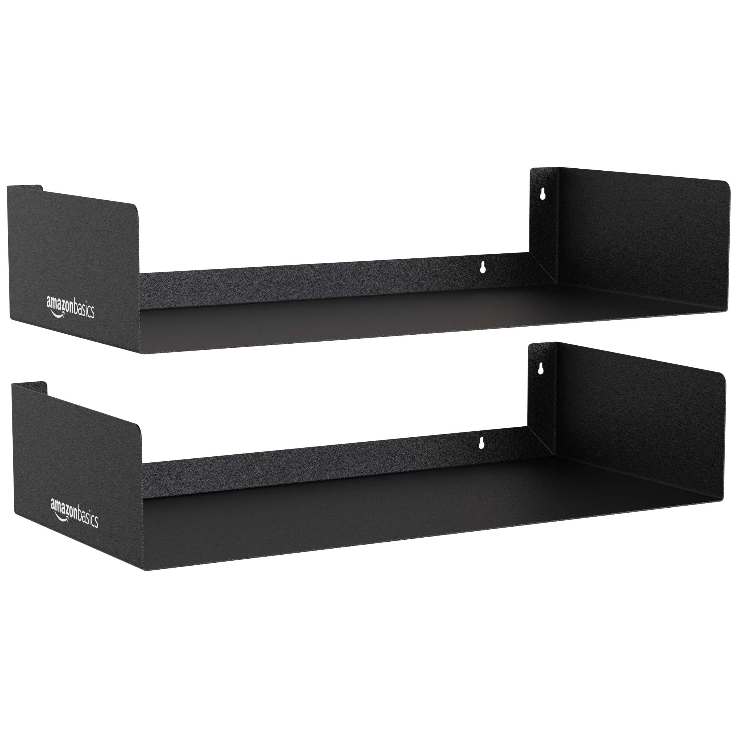 amazon basics Heavy Duty Wall Mounted Metal Bookshelf | CD DVD Storage Display for Home | Set of 2 | Black