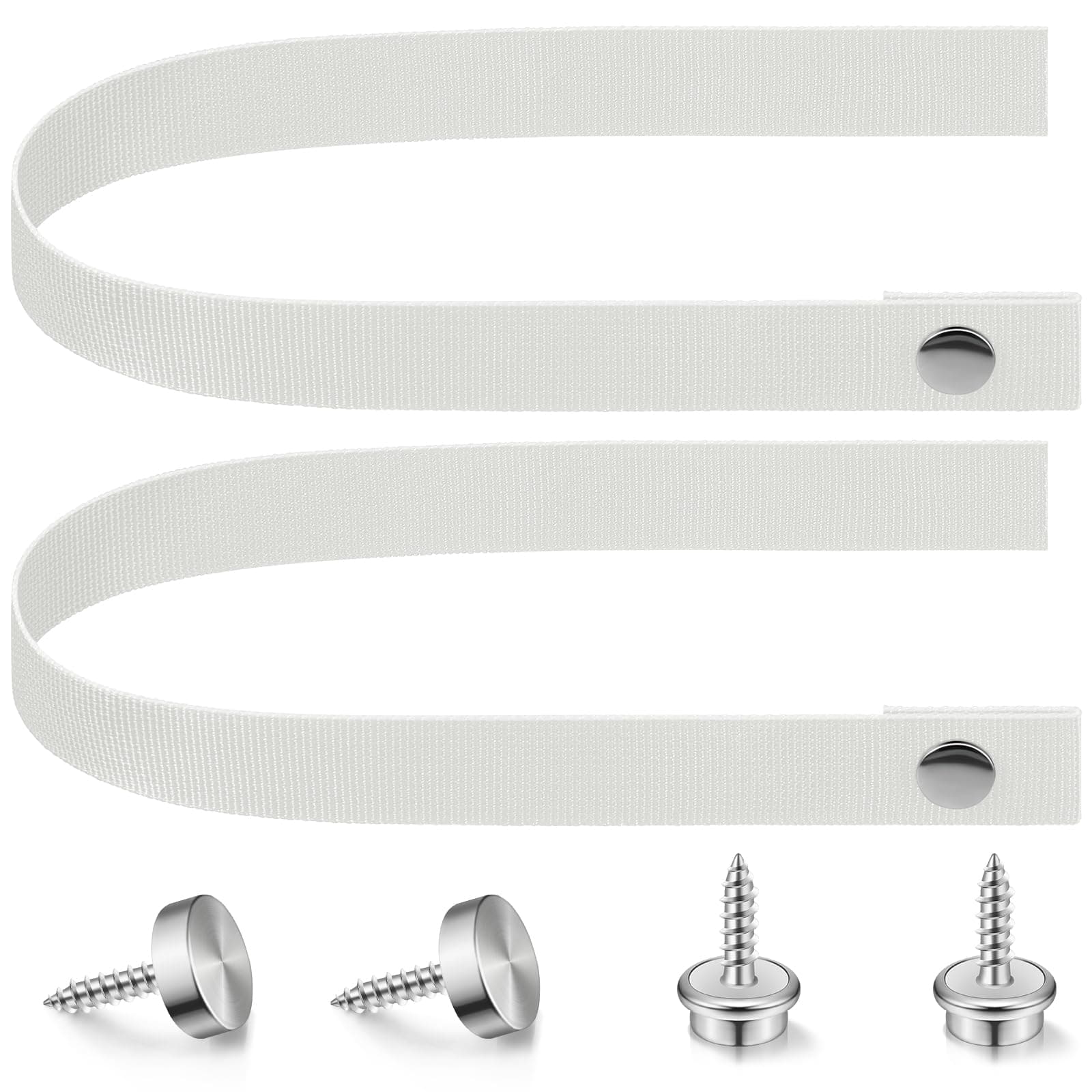 Windyun 2 Pcs RV Door Straps with 4 Pcs Button Snap 18 Inch Camper RV Sliding Door Strap with Snap Boat Ladder Strap Long Security Straps for RV Pocket Door Boat Ladder Secure, White