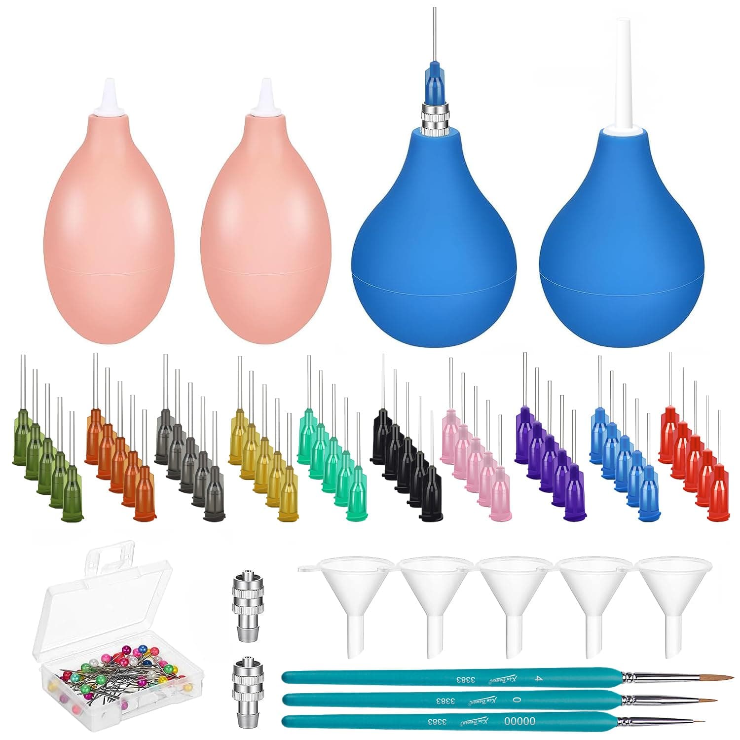 164pcs Clay Ceramic Decorative Tools, Pottery Tools Supplies Glaze Precision Applicator Set, Plastic Steel Needles with Adapter, Rubber Ceramic Glaze Extrusion Bottle and Funnels, Paintbrush