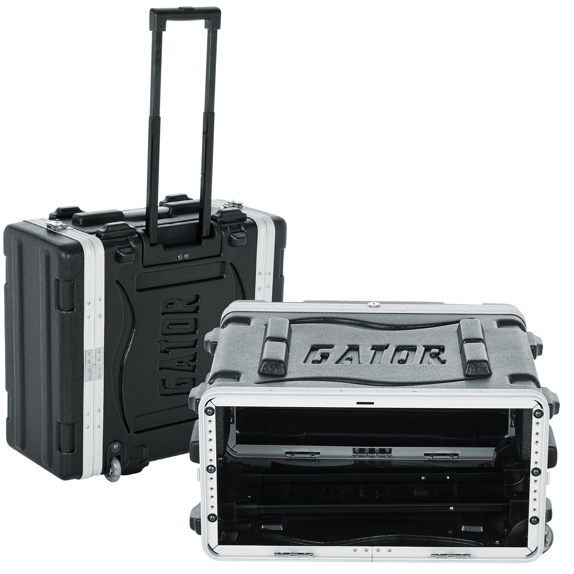 Cases Lightweight Rolling 4U Rack Case with Heavy Duty Latches, Retractable Tow Handle, and Recessed Wheels, Standard 19.25" depth (GRR-4L)