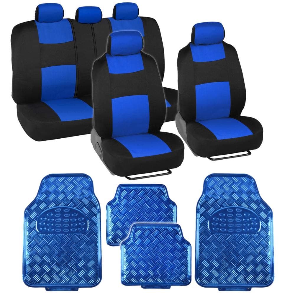 BDK PolyPro Car Seat Covers, Full Set – Front and Rear Split Bench Protection, Includes 4PC Vibrant Metallic Floor Mats, Easy to Install, Fits Most Auto Truck Van SUV