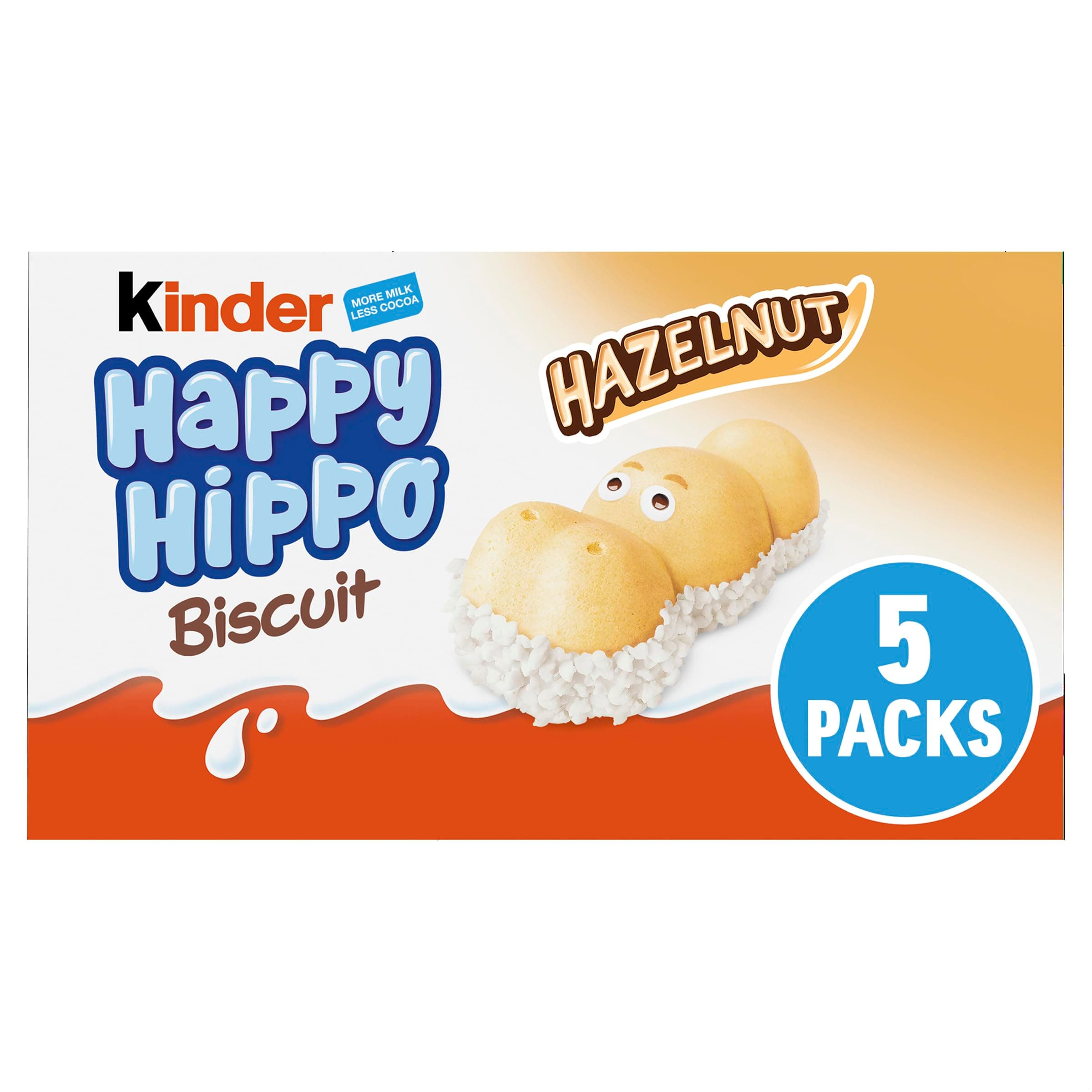 Kinder Happy Hippo Hazelnut Biscuit Wafer with Milk And Hazelnut Filling in Bulk, 10 Packs x 5 Biscuits, 50 Total