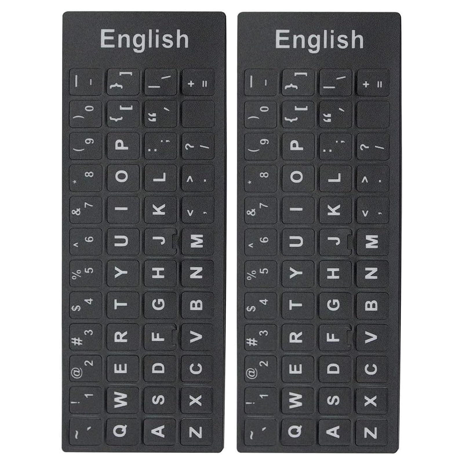 2Pcs Universal English Keyboard Stickers for PC Computer Mac Laptop Desktop Keyboard, English Keyboard Replacement Stickers, White Font Black Background