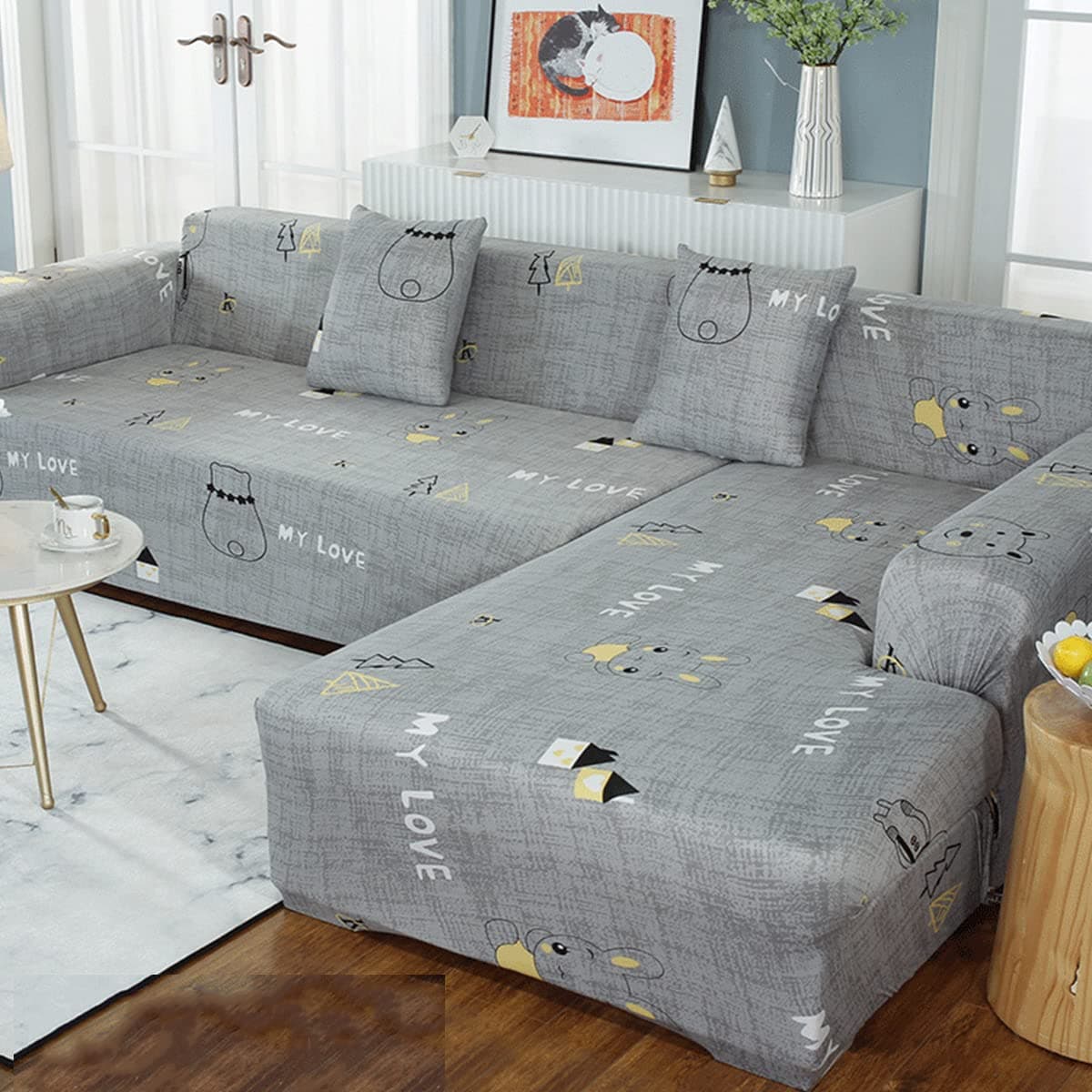 1 pcs Sectional Couch Covers, Printed L-Shaped , Stretch Couch Slipcovers for Sectional Sofa,Suitable for combined chaise longue cover (Pattern DWY,Single seat )