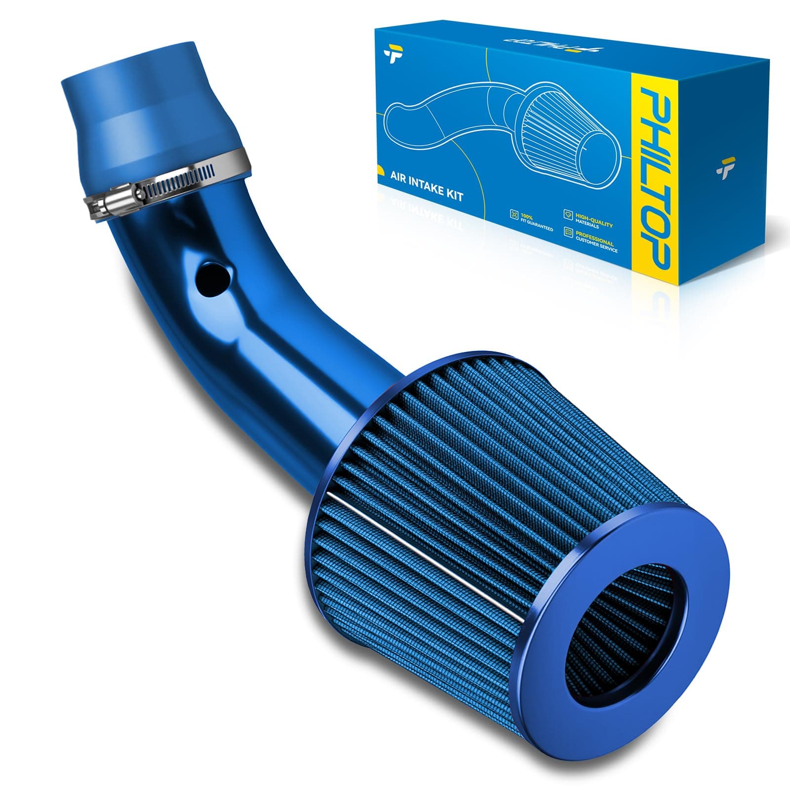 PHILTOP 3" Universal Cold Air Intake Kit System Compatible with Honda CR-V 1999-2020, Honda Civic 1999-2020, Odyssey 1998-2021, Hyundai Sonata 1999-2021, High Performance, Blue