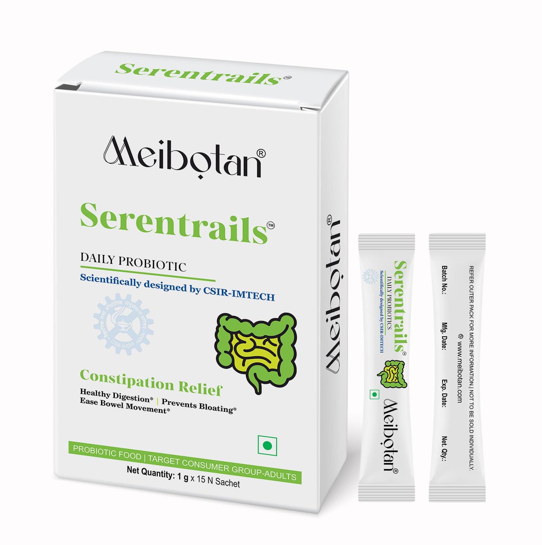 - Serentrails Sachet India First 45 Billion Probiotic Blend Formulation designed by CSIR-IMTECH for Healthy digestion & IBS 1gm X 15 Sachet Orange Flavour (Men & Women)